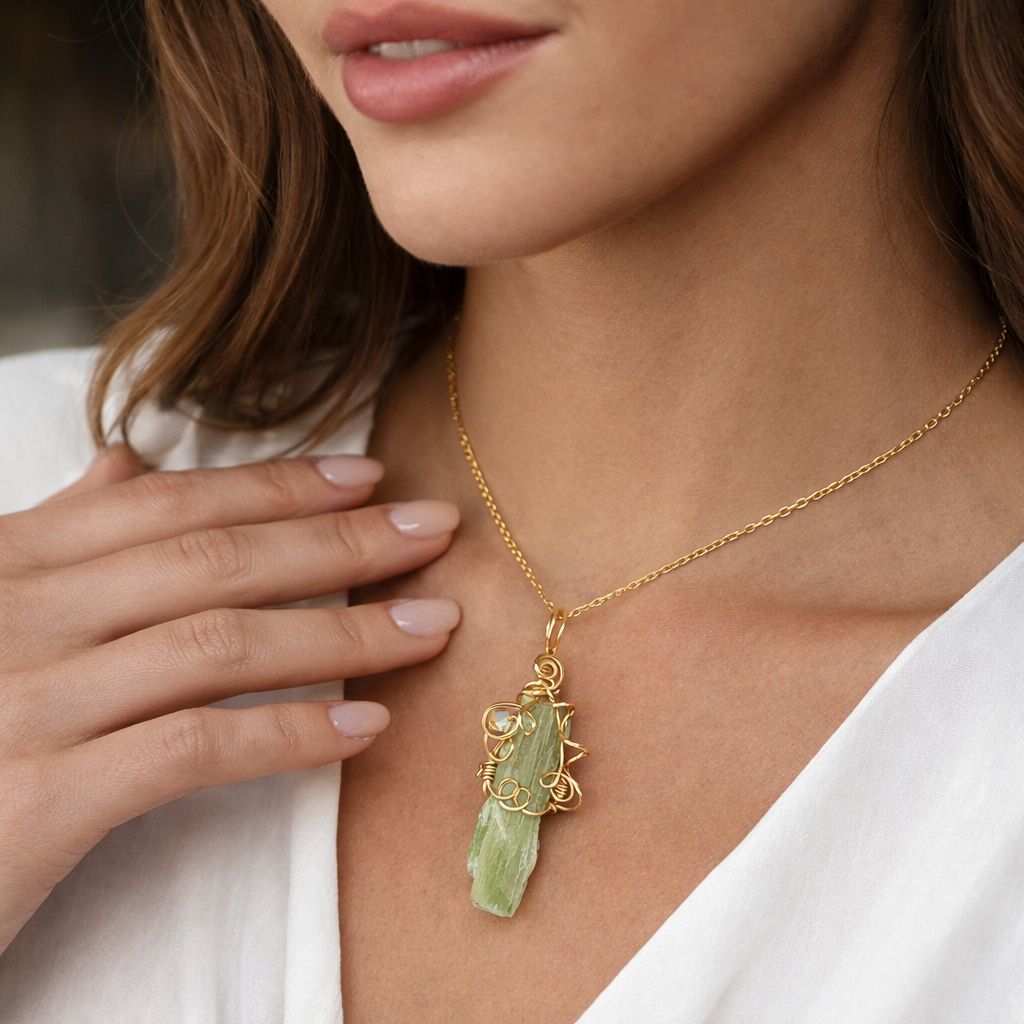 GREEN KYANITE SHARD - 14k Gold Filled - Gemstone Crystal Therapy Pendant