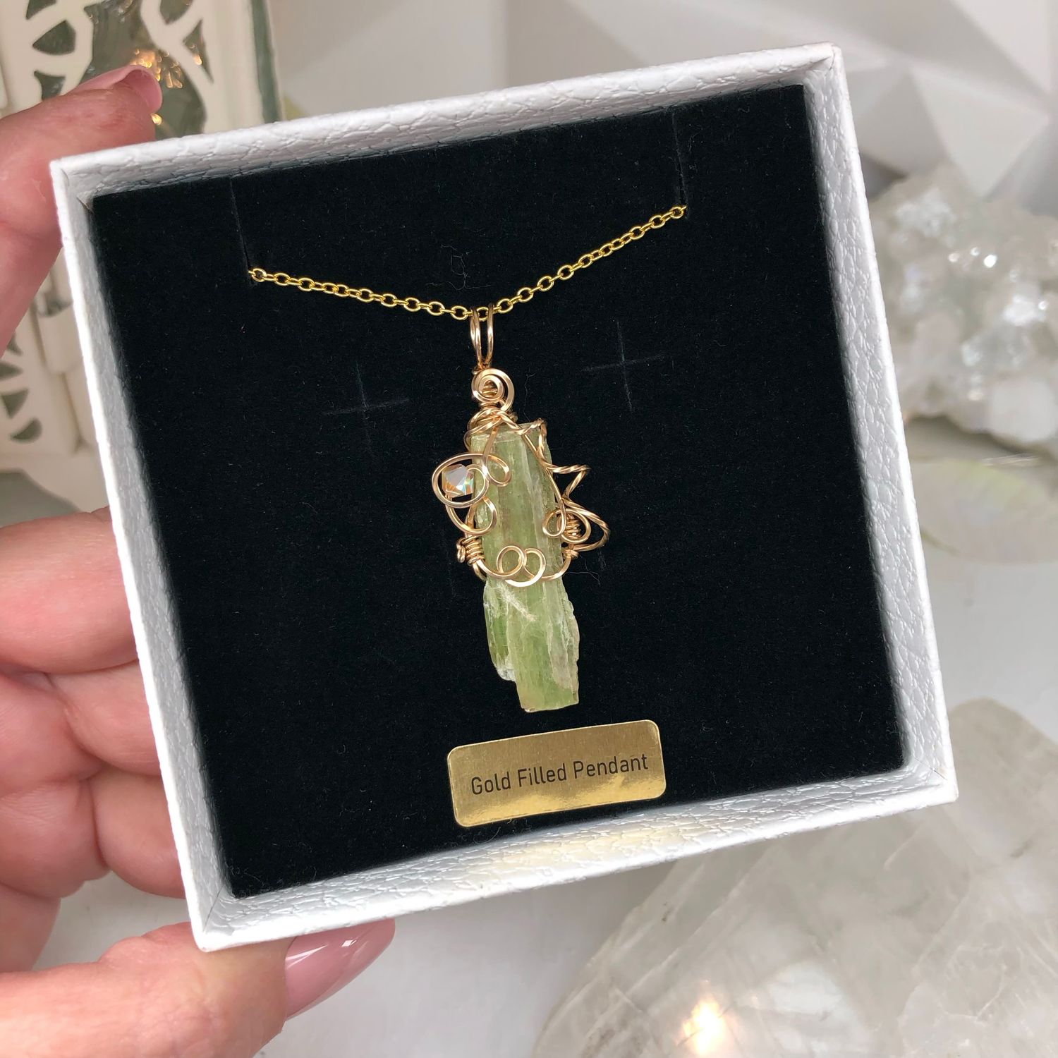 GREEN KYANITE SHARD - 14k Gold Filled - Gemstone Crystal Therapy Pendant