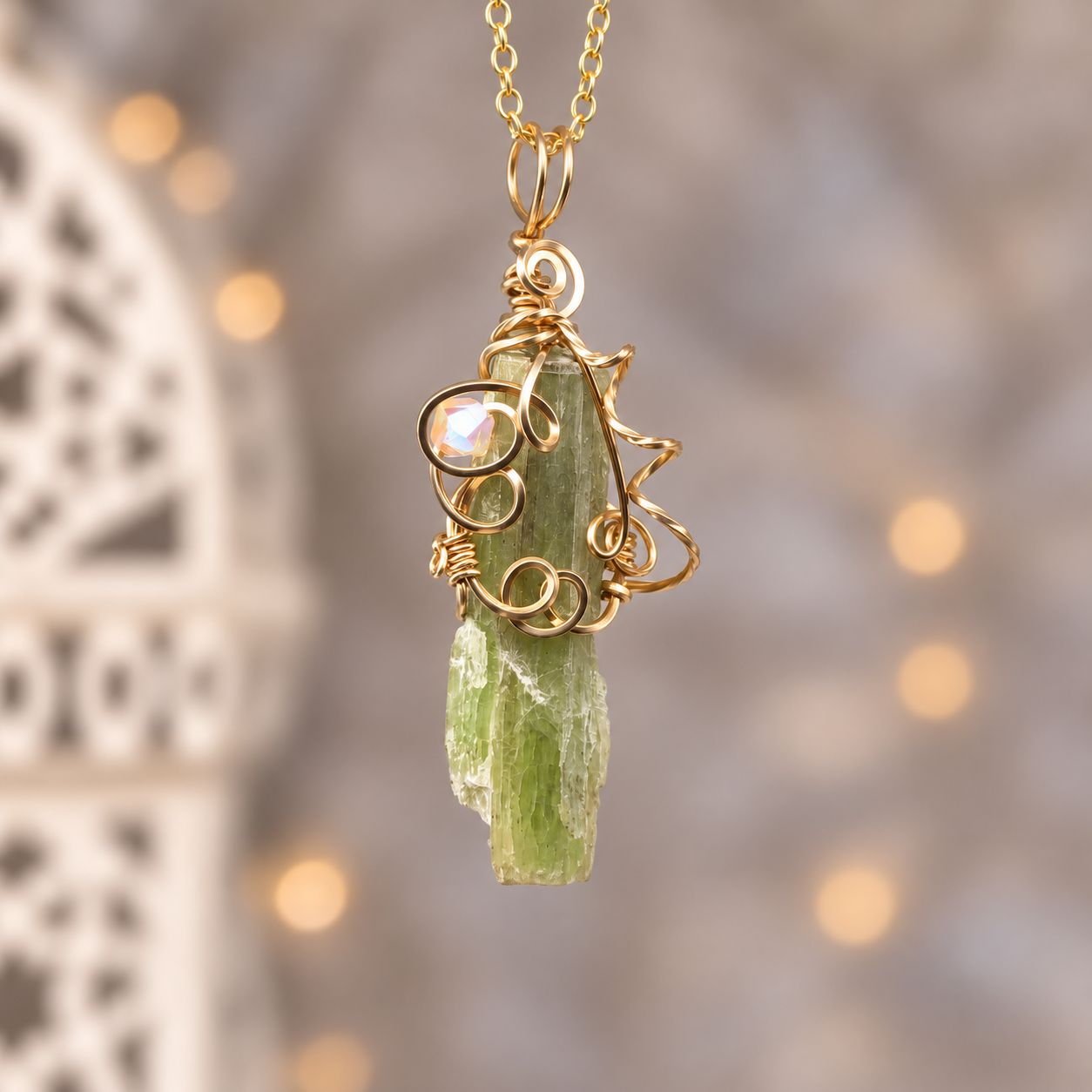 GREEN KYANITE SHARD - 14k Gold Filled - Gemstone Crystal Therapy Pendant