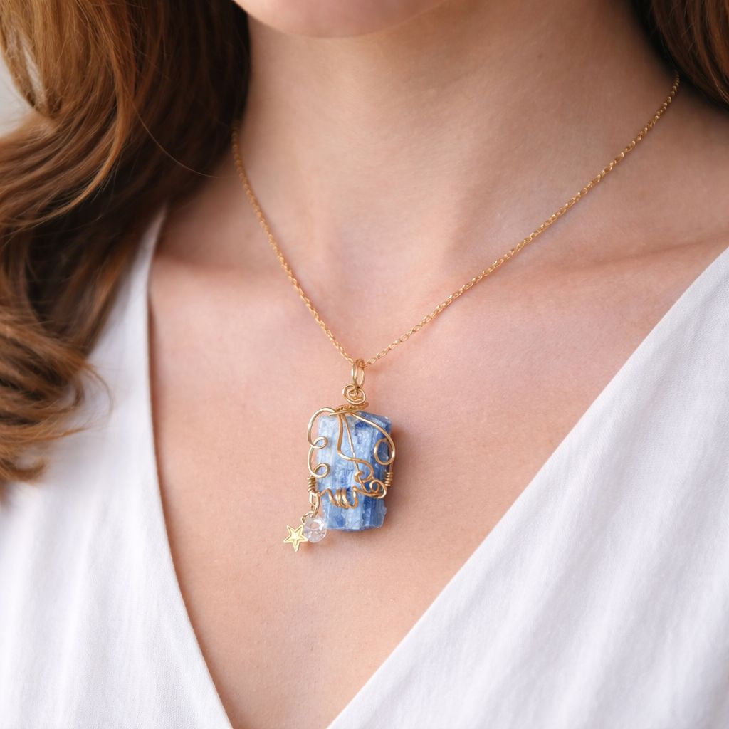BLUE KYANITE - 14k Gold Filled - Gemstone Crystal Therapy Pendant