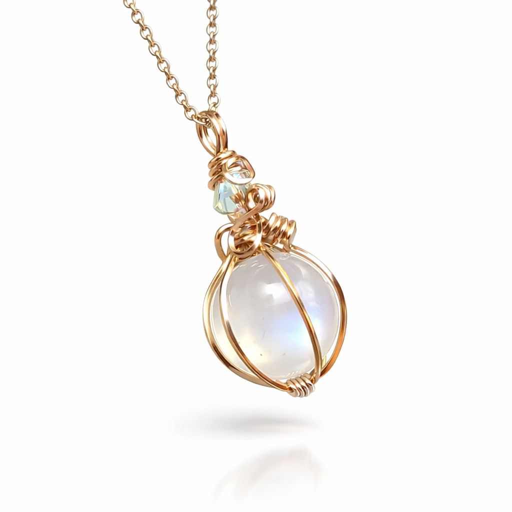 RAINBOW MOONSTONE SPHERE - 14k Gold Filled Pendant - Intuition, Psychic Abilities, Balancing, Love, Harmony