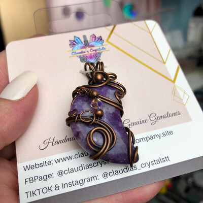 LEPIDOLITE CRESCENT MOON - Antiqued Copper - Crystal Therapy Pendant