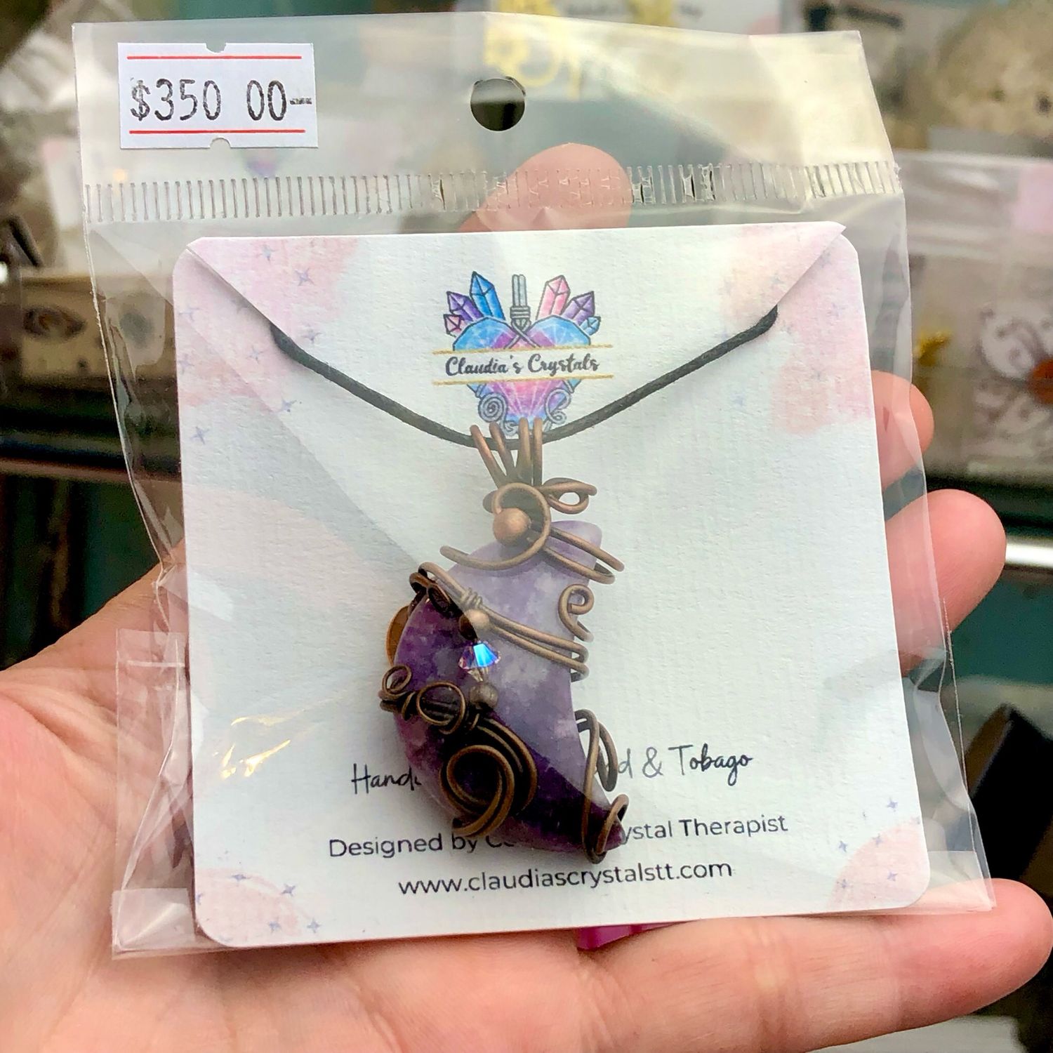 LEPIDOLITE CRESCENT MOON - Antiqued Copper - Crystal Therapy Pendant