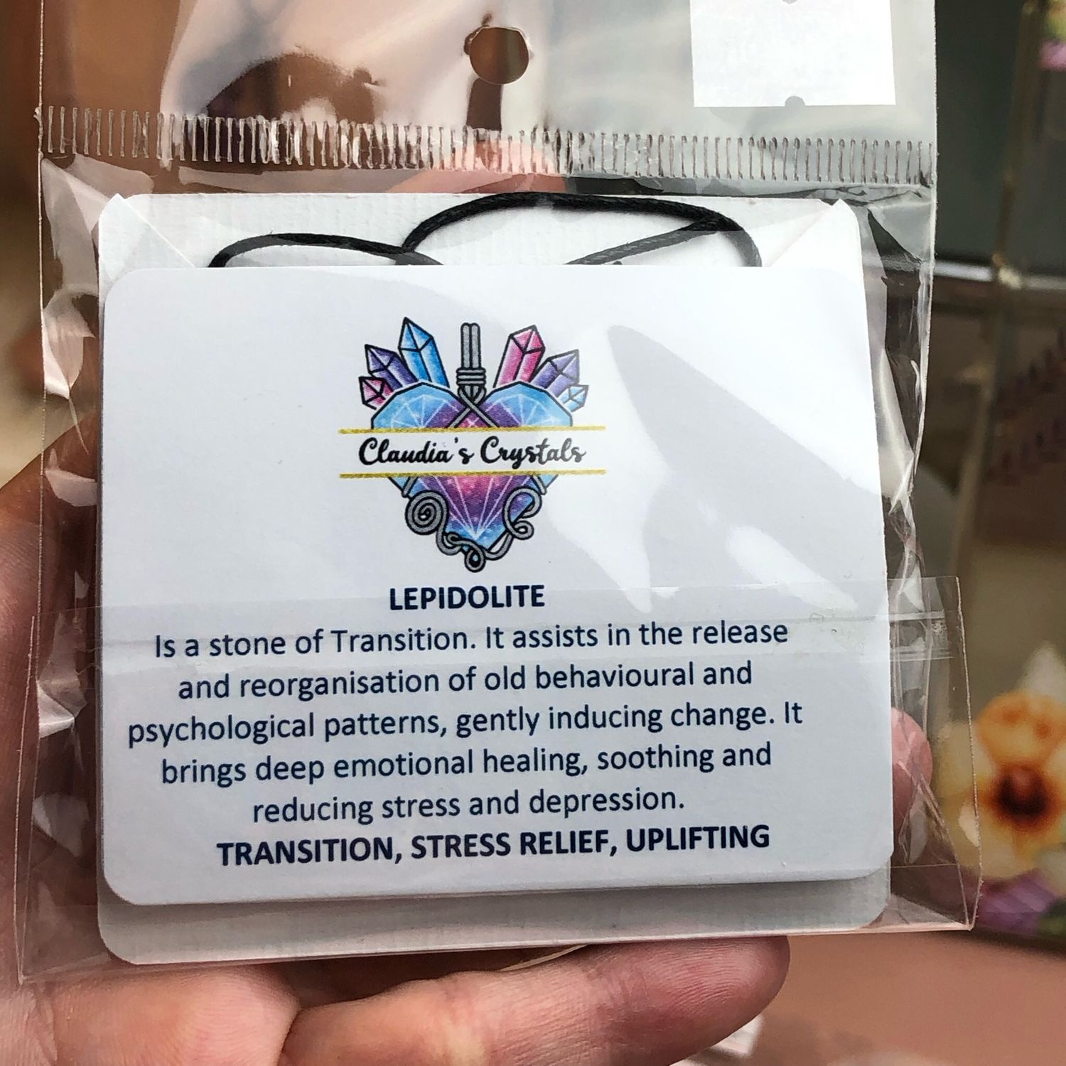 LEPIDOLITE CRESCENT MOON - Antiqued Copper - Crystal Therapy Pendant