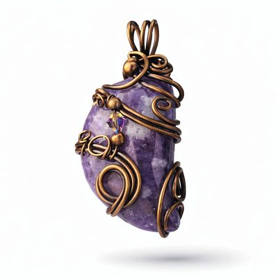 LEPIDOLITE CRESCENT MOON - Antiqued Copper - Crystal Therapy Pendant LEPIDOLITE CRESCENT MOON - Antiqued Copper - Crystal Therapy Pendant