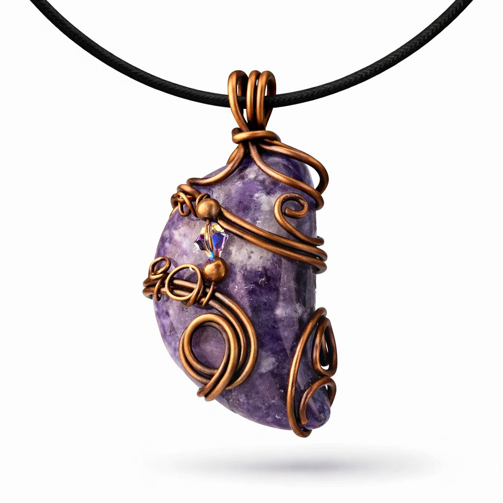 LEPIDOLITE CRESCENT MOON - Antiqued Copper - Crystal Therapy Pendant