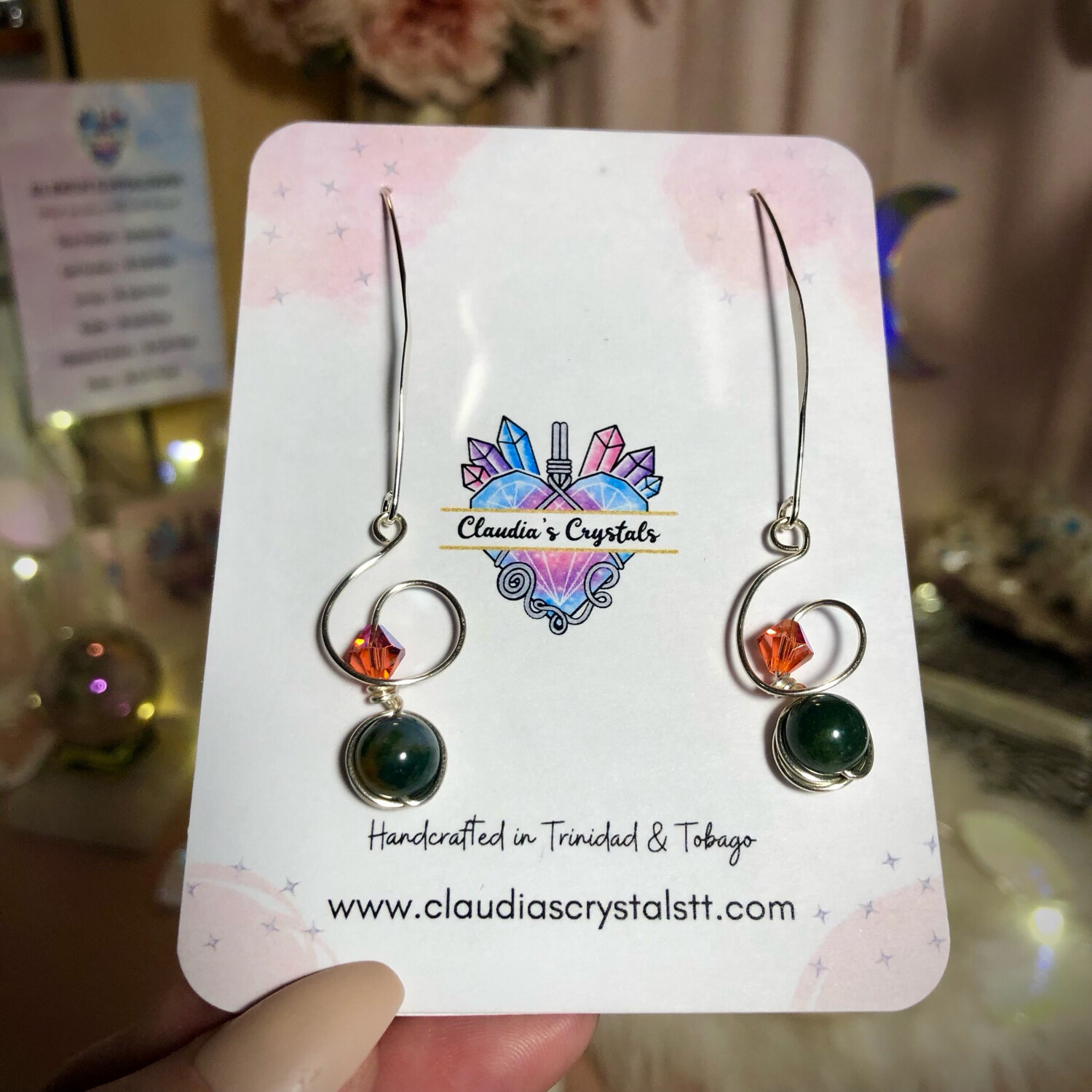 BLOODSTONE - Silver Plated - Gemstone Crystal Therapy Earrings