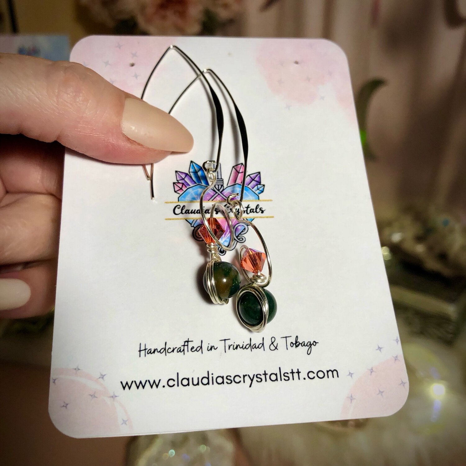 BLOODSTONE - Silver Plated - Gemstone Crystal Therapy Earrings