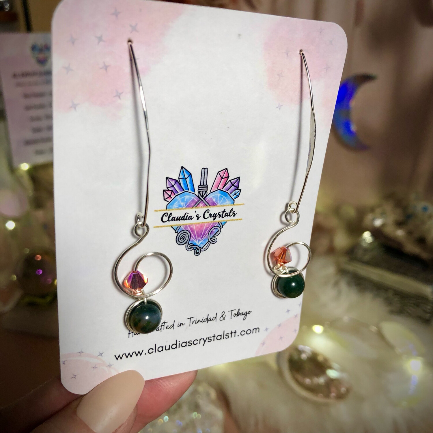BLOODSTONE - Silver Plated - Gemstone Crystal Therapy Earrings
