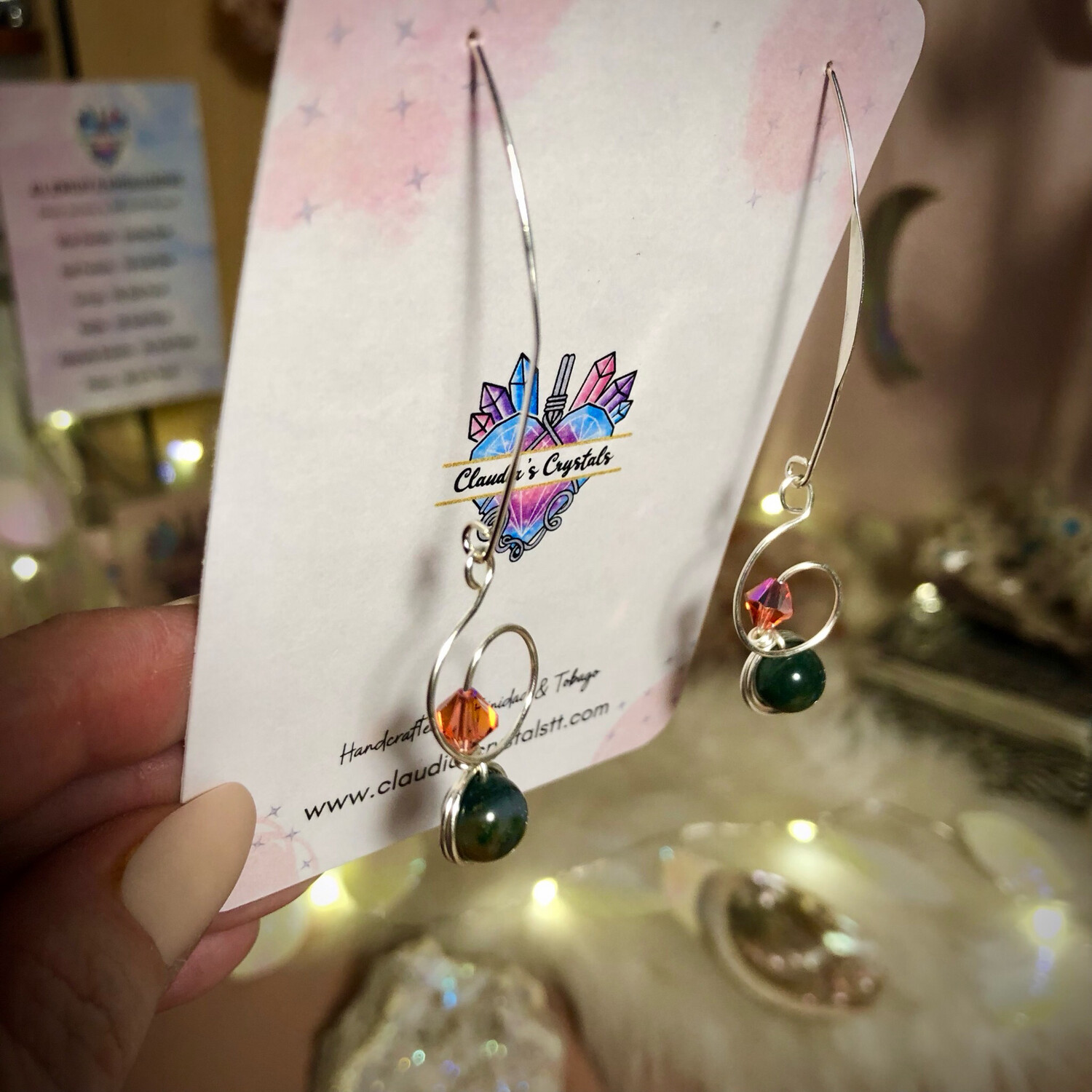 BLOODSTONE - Silver Plated - Gemstone Crystal Therapy Earrings