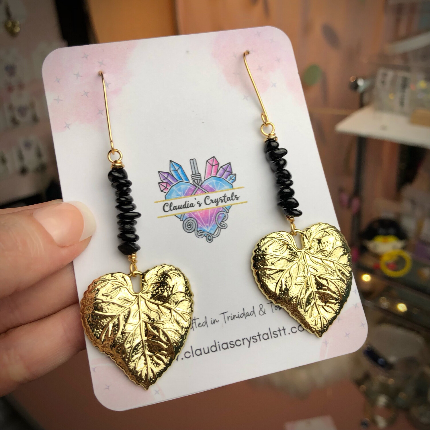 BLACK TOURMALINE - 18k Gold Plated - Gemstone Crystal Therapy Earrings