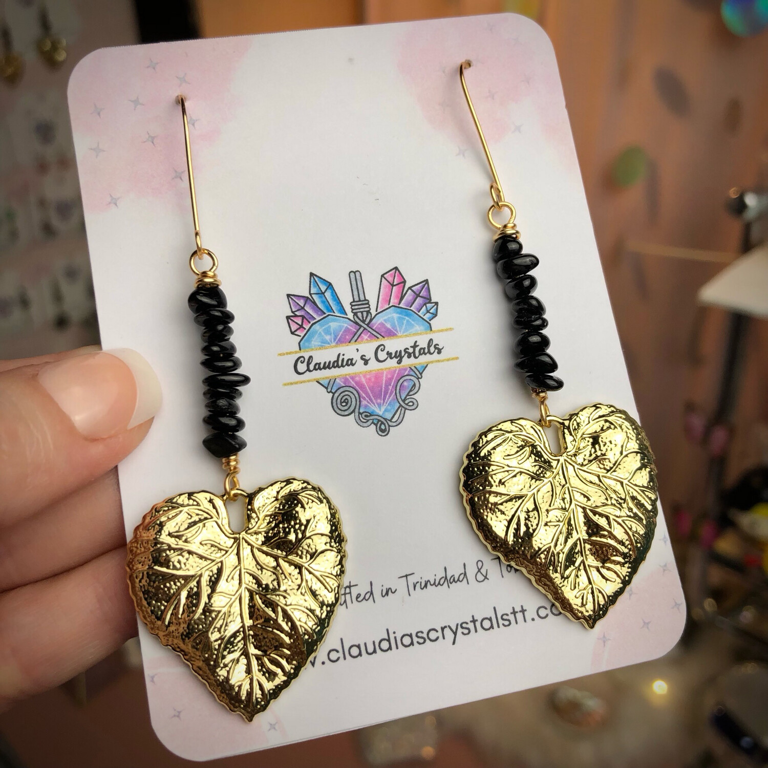 BLACK TOURMALINE - 18k Gold Plated - Gemstone Crystal Therapy Earrings