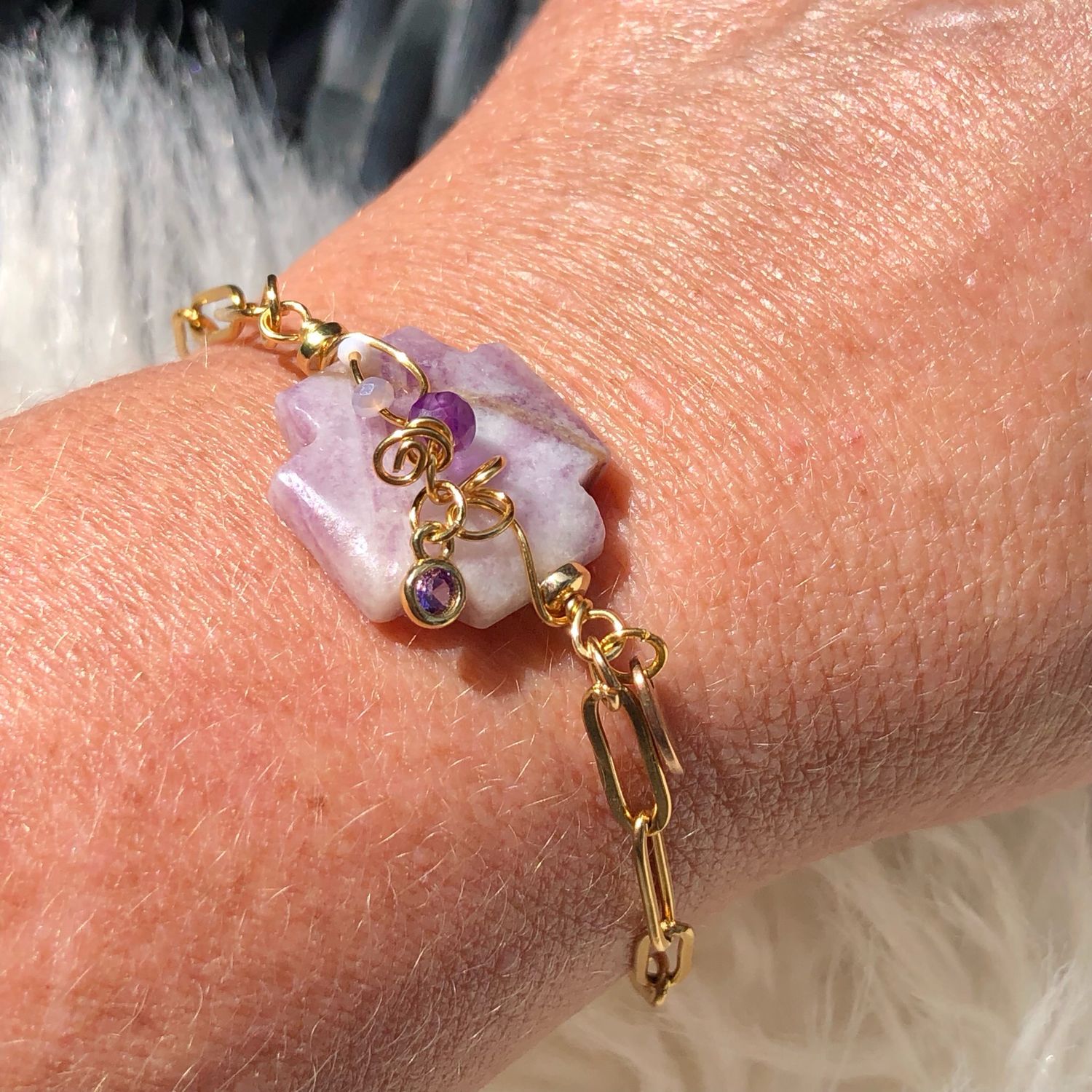 SUGILITE - Gemstone Adjustable Bracelet - 18k Gold Plated