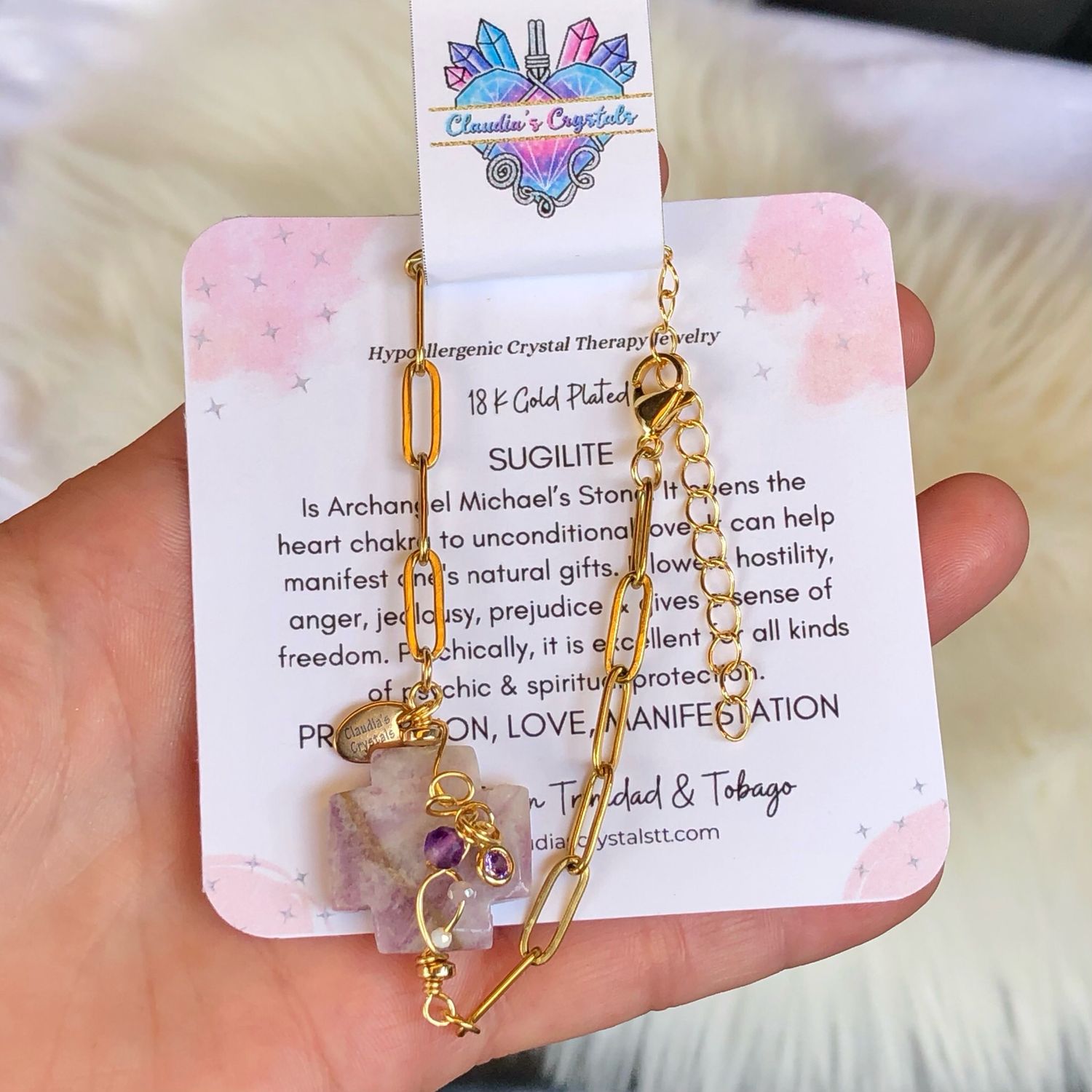 SUGILITE - Gemstone Adjustable Bracelet - 18k Gold Plated