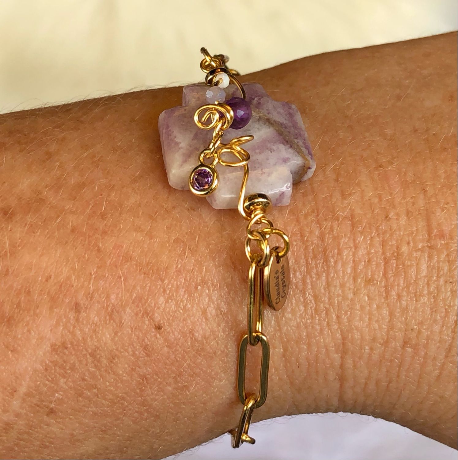 SUGILITE - Gemstone Adjustable Bracelet - 18k Gold Plated