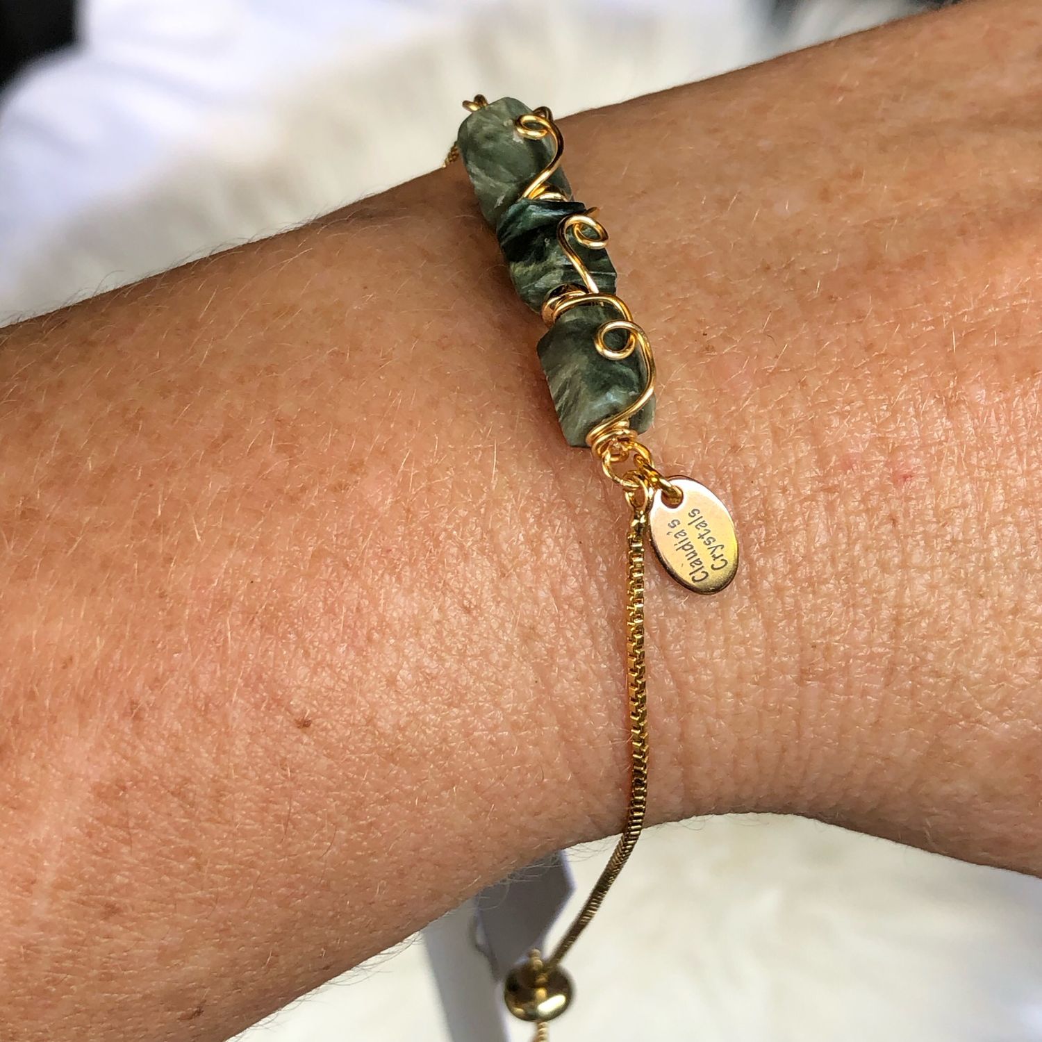 SERAPHINITE - Gemstone Adjustable Bracelet - 18k Gold Plated