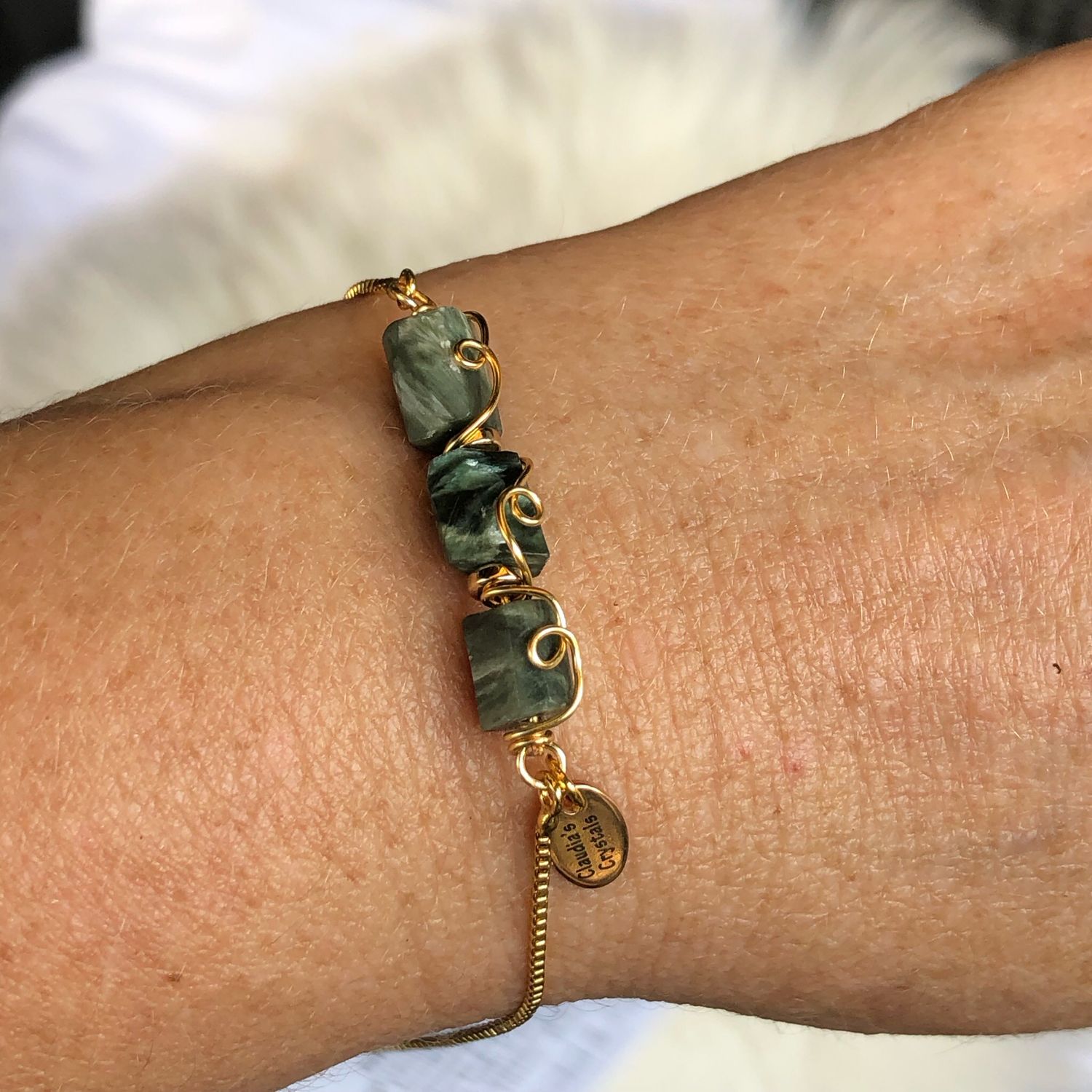 SERAPHINITE - Gemstone Adjustable Bracelet - 18k Gold Plated