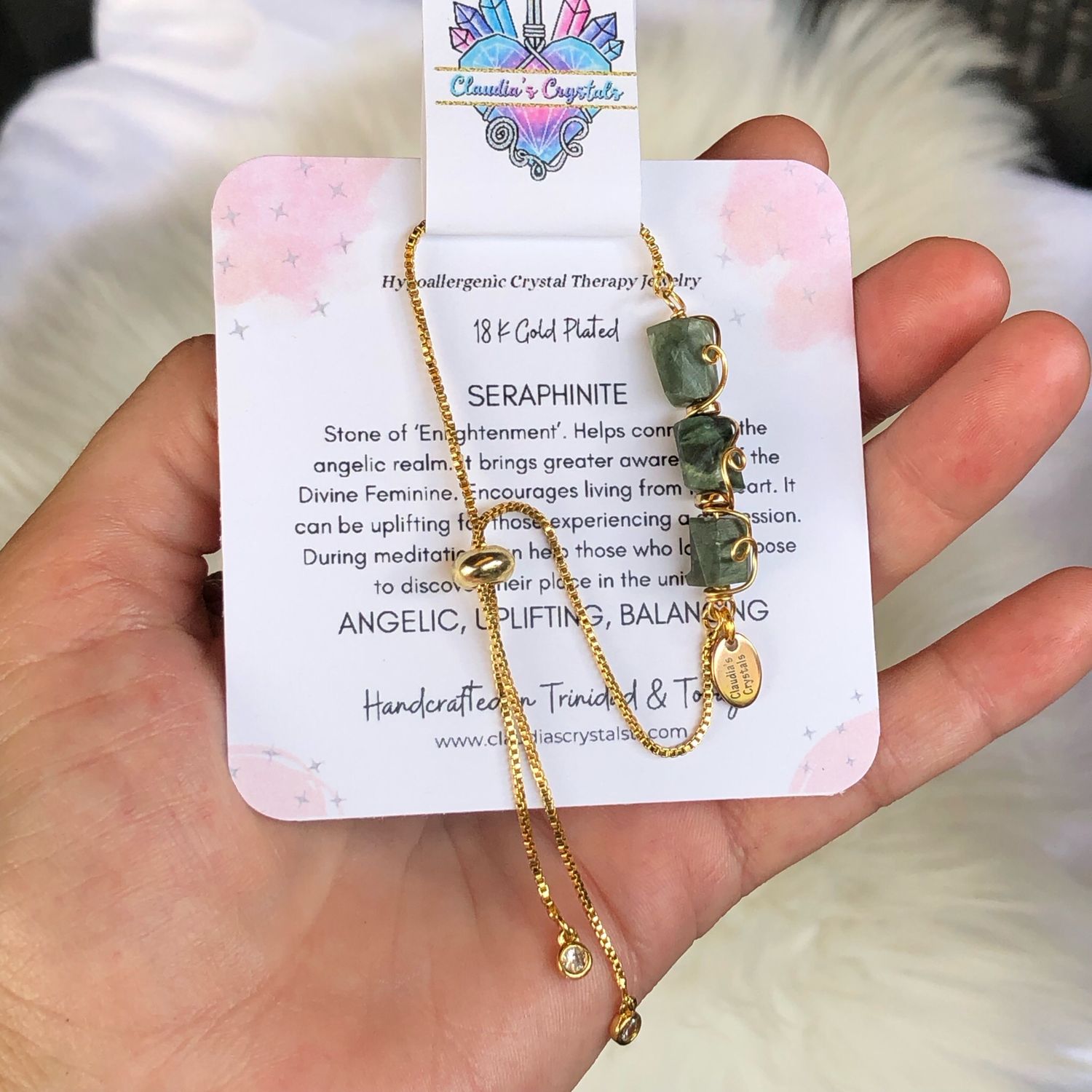 SERAPHINITE - Gemstone Adjustable Bracelet - 18k Gold Plated