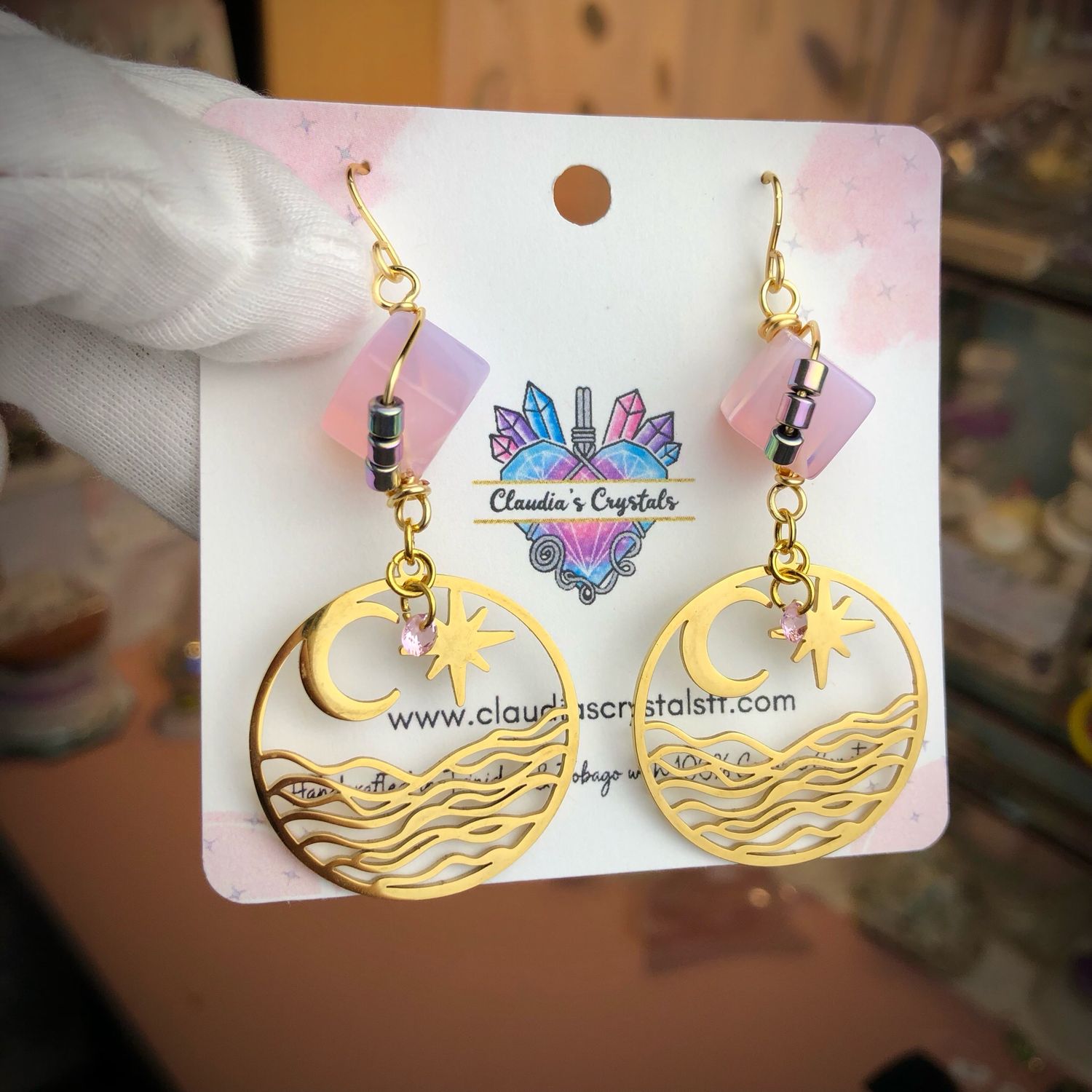 PINK OPALITE - 18k Gold Plated - Crystal Therapy Earrings