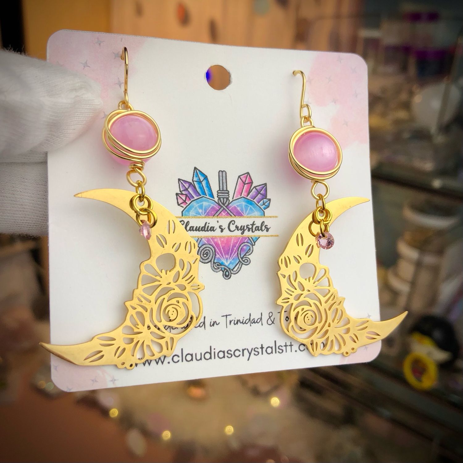 SELENITE (dyed) - Gemstone Crystal Therapy Earrings -18k Gold Plated Charms -