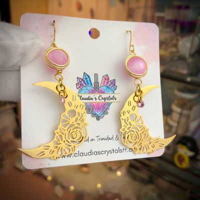 SELENITE (dyed) - Gemstone Crystal Therapy Earrings -18k Gold Plated Charms -