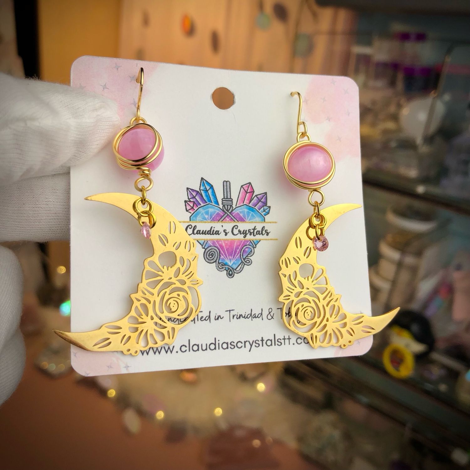 SELENITE (dyed) - Gemstone Crystal Therapy Earrings -18k Gold Plated Charms -