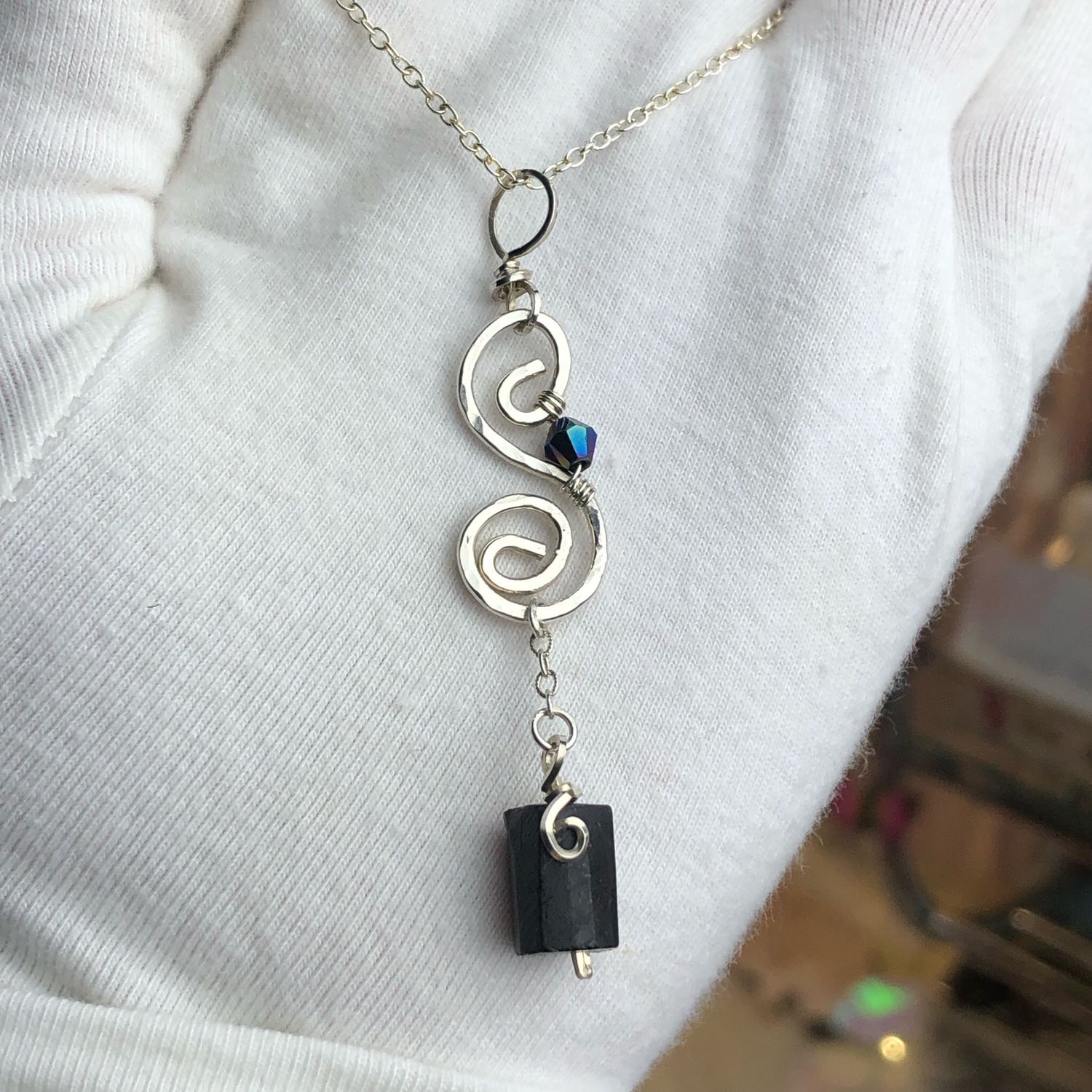 BLACK TOURMALINE SPIRAL PENDANT - Gemstone Crystal Therapy Pendant
