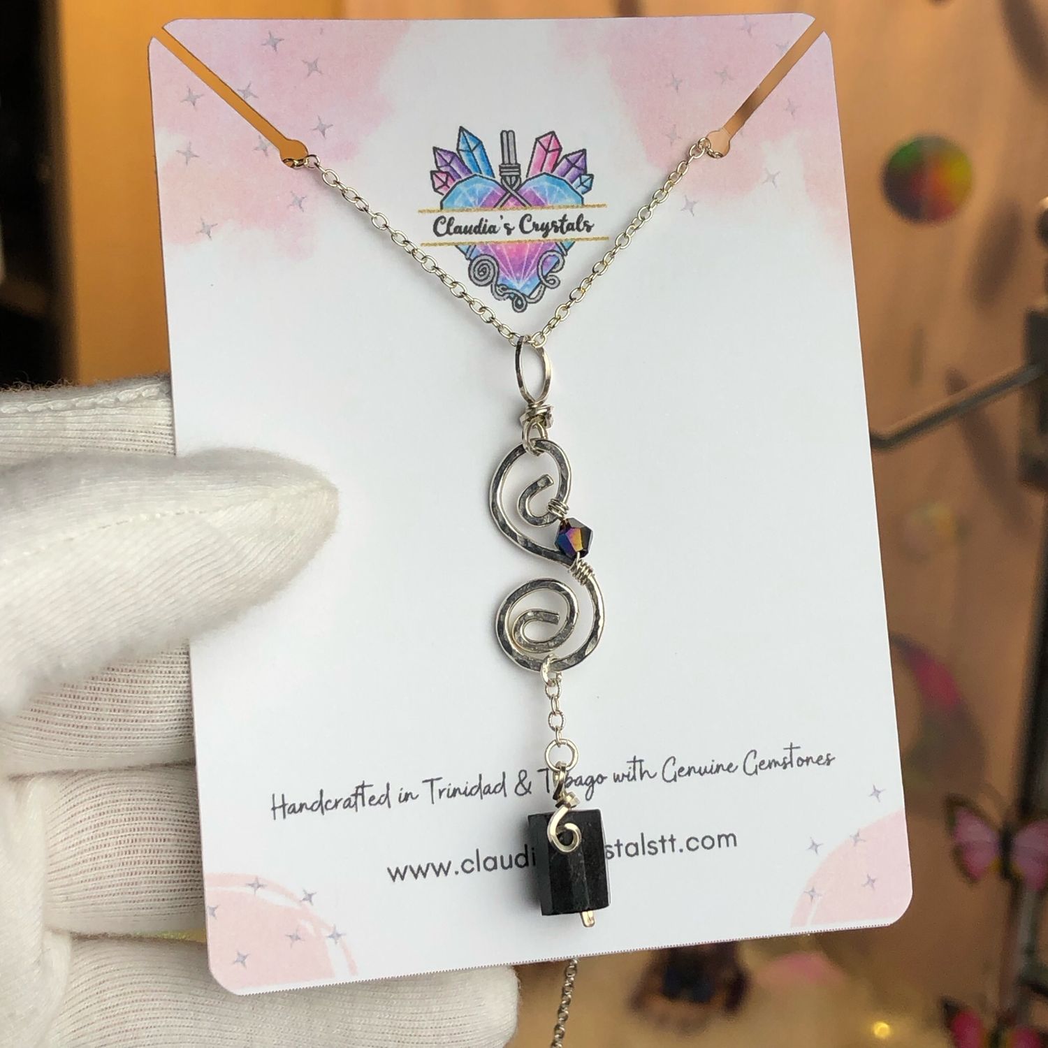 BLACK TOURMALINE SPIRAL PENDANT - Gemstone Crystal Therapy Pendant