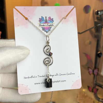 BLACK TOURMALINE SPIRAL PENDANT - Gemstone Crystal Therapy Pendant