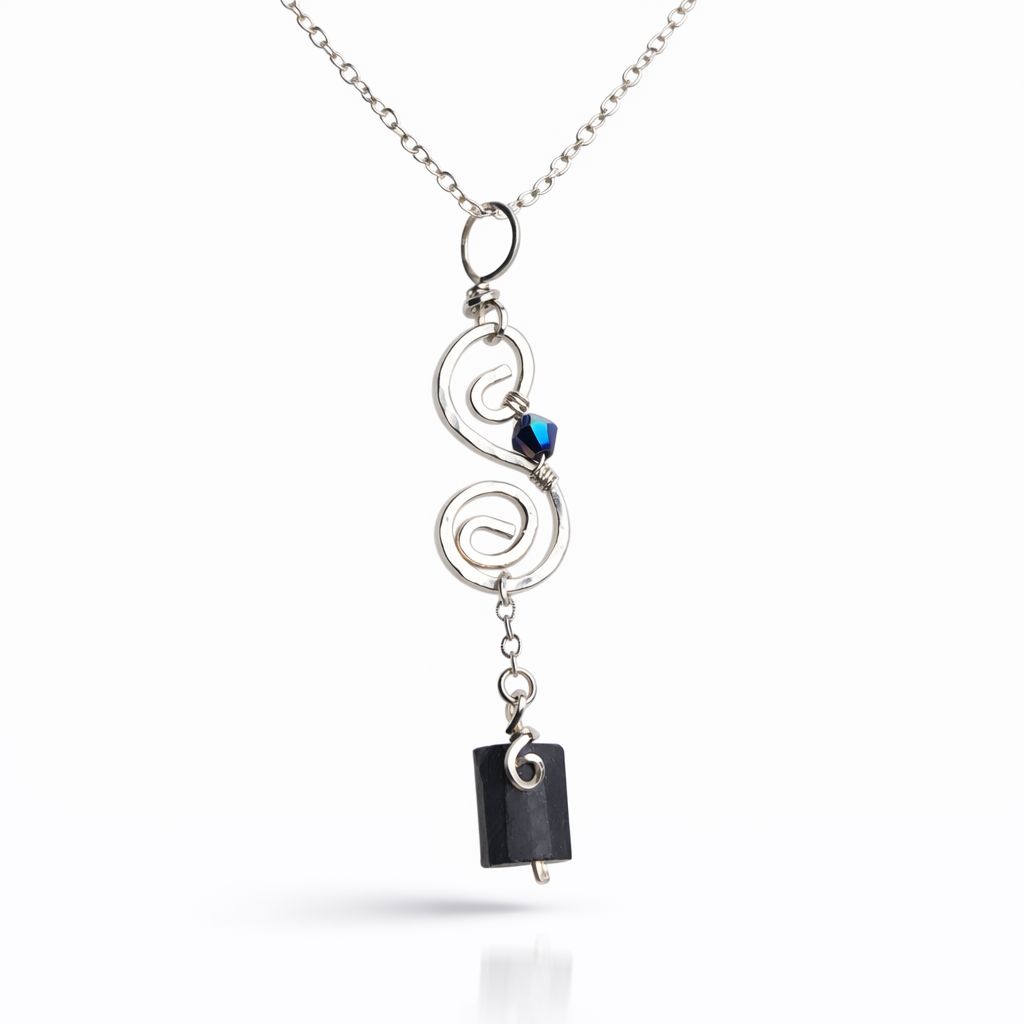 BLACK TOURMALINE SPIRAL PENDANT - Gemstone Crystal Therapy Pendant