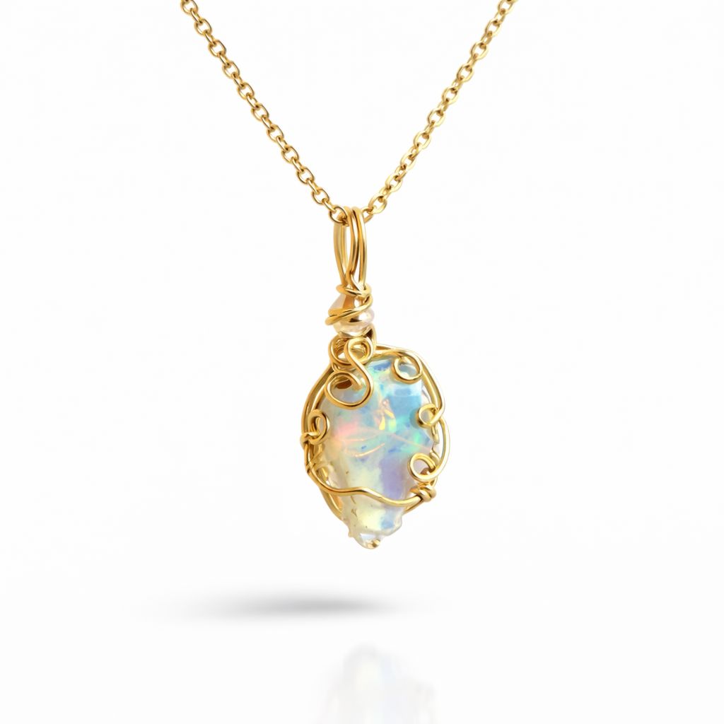 RAW ETHIOPIAN FIRE OPAL - 14k Gold Filled - Gemstone Crystal Therapy Pendant