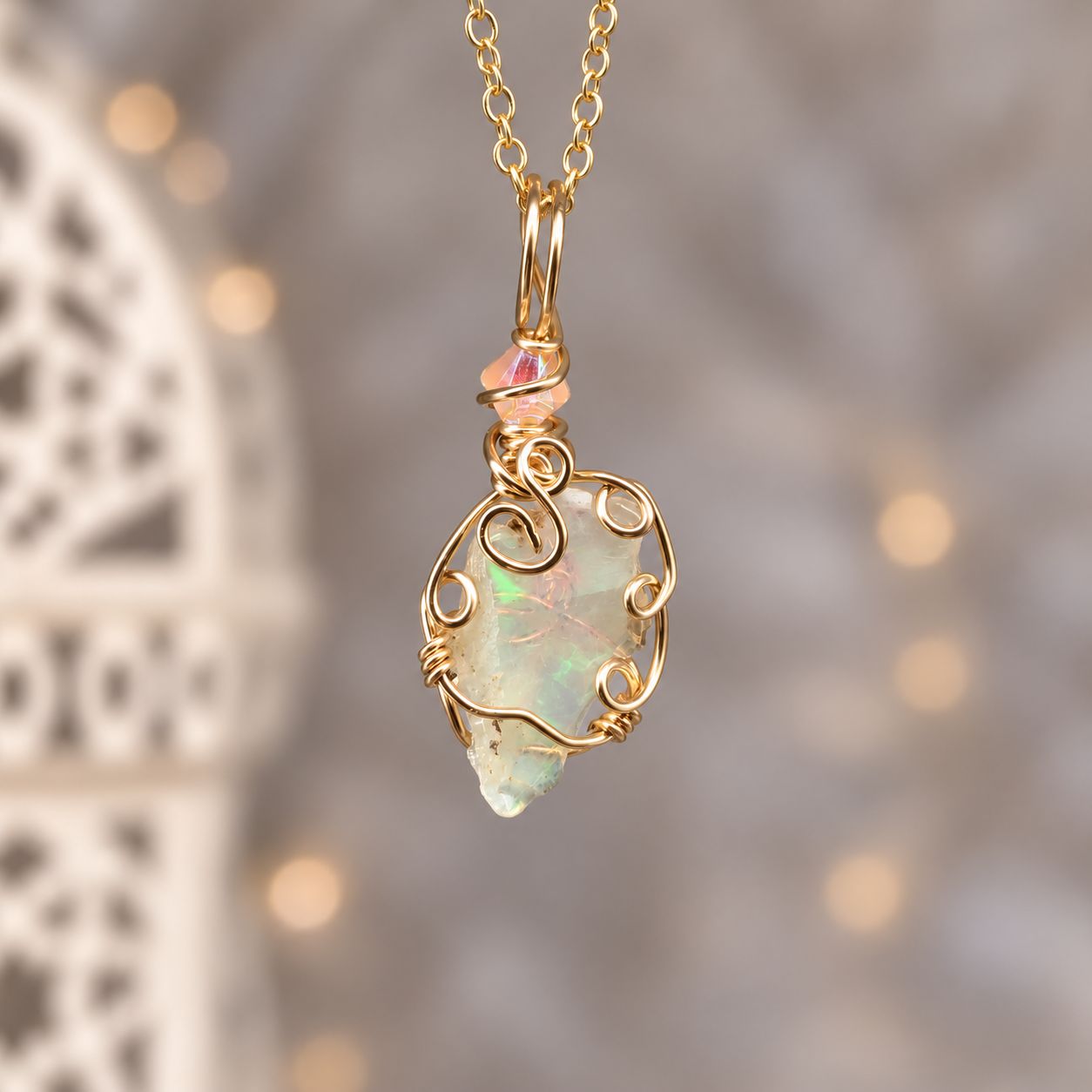 RAW ETHIOPIAN FIRE OPAL - 14k Gold Filled - Gemstone Crystal Therapy Pendant
