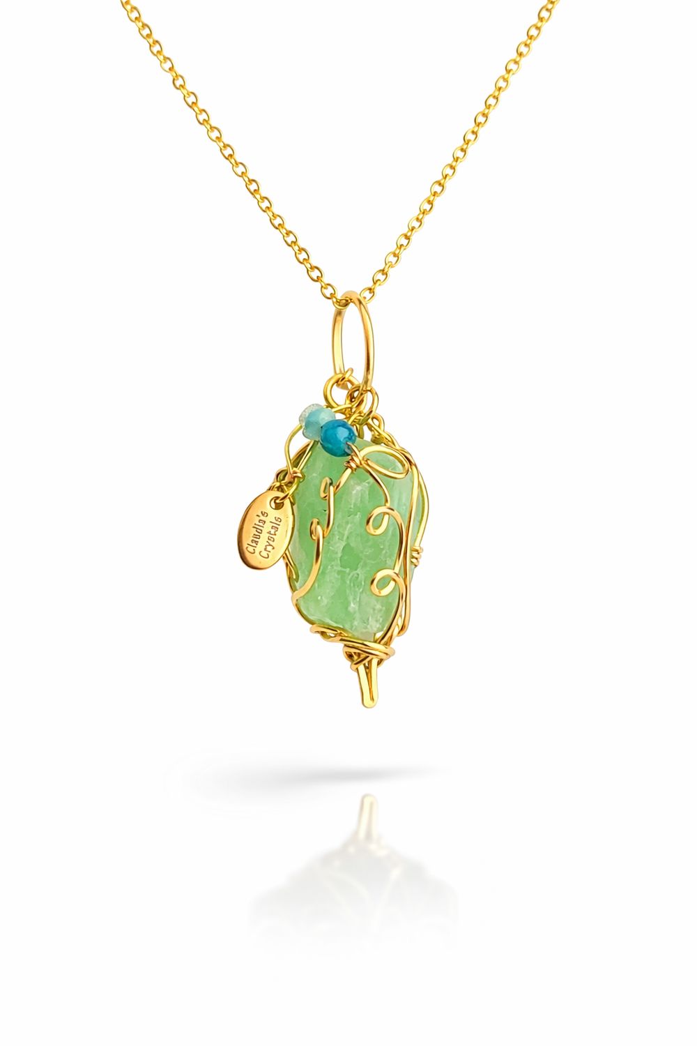 GREEN CALCITE (Raw) - 14k Gold Filled - Gemstone Crystal Therapy Pendant