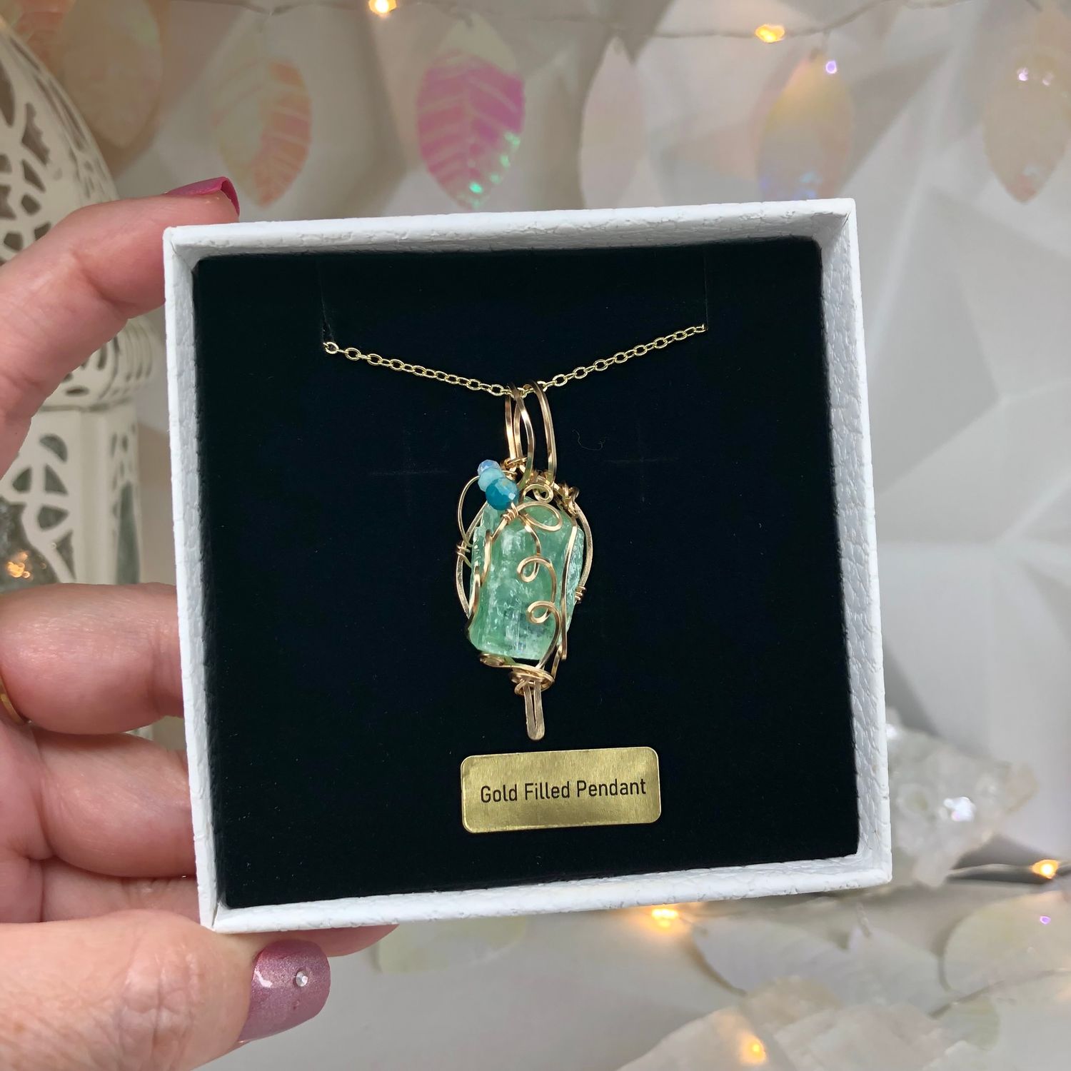 GREEN CALCITE (Raw) - 14k Gold Filled - Gemstone Crystal Therapy Pendant