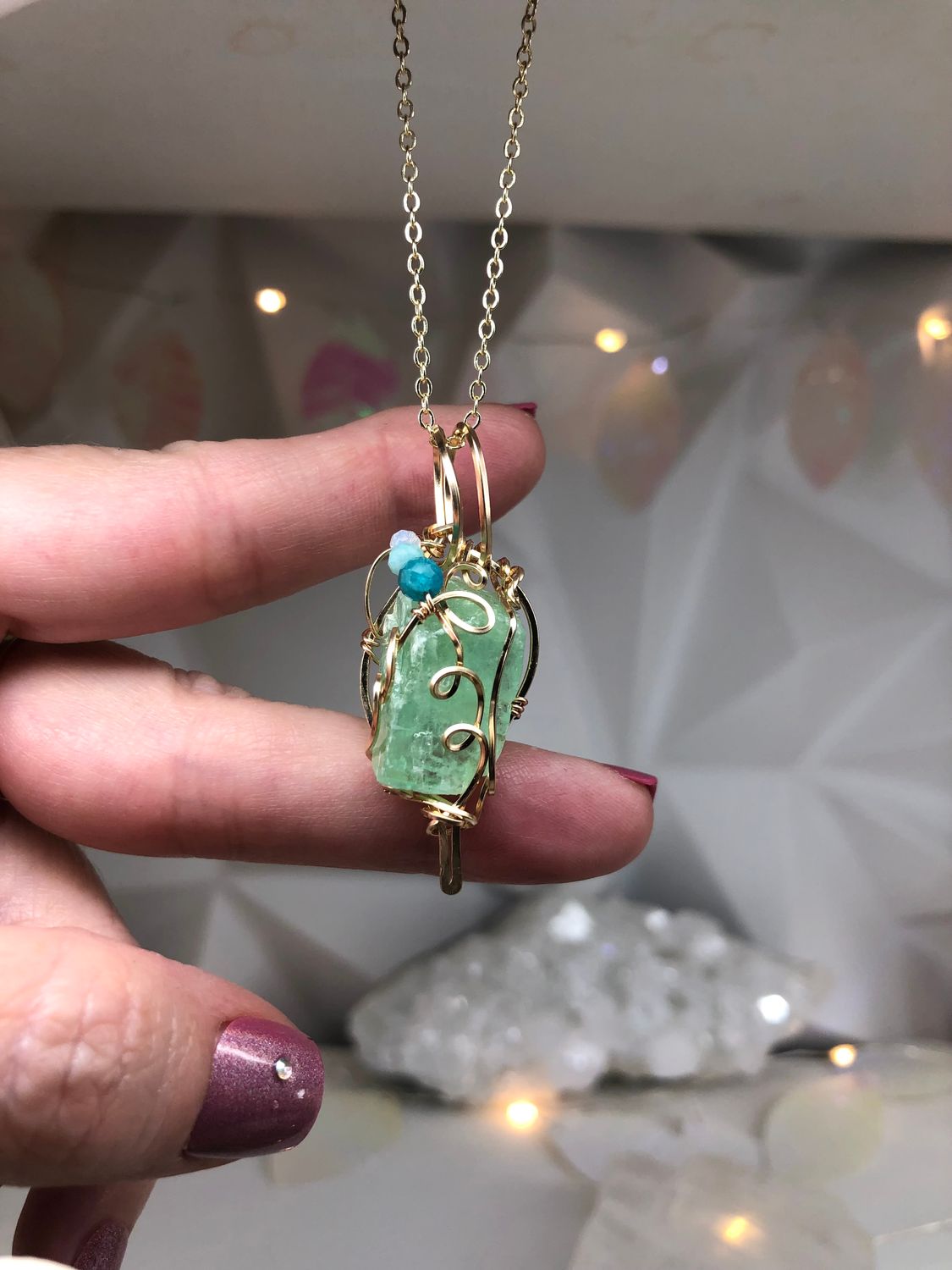 GREEN CALCITE (Raw) - 14k Gold Filled - Gemstone Crystal Therapy Pendant