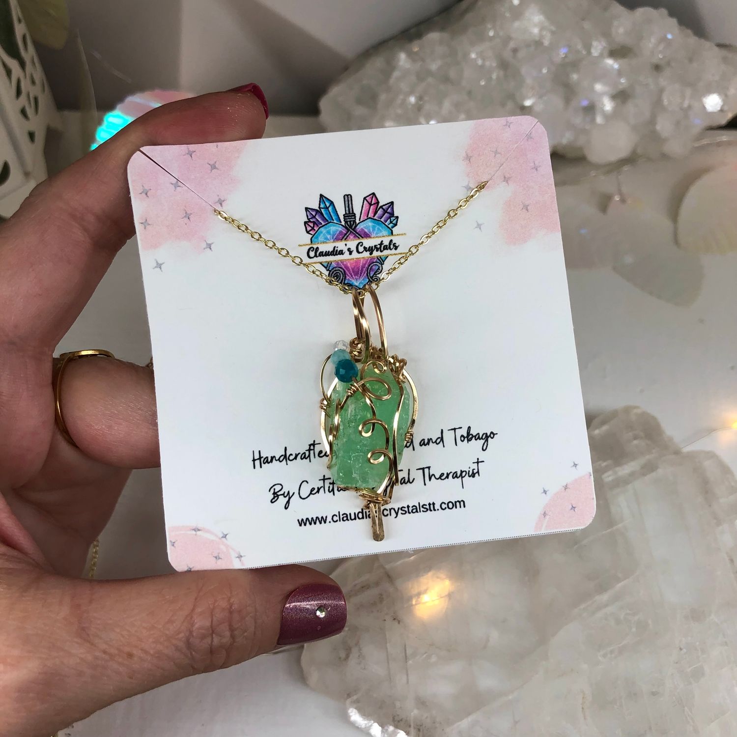 GREEN CALCITE (Raw) - 14k Gold Filled - Gemstone Crystal Therapy Pendant