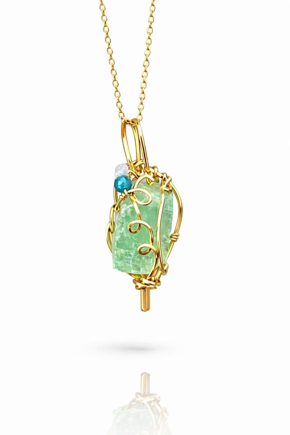 GREEN CALCITE (Raw) - 14k Gold Filled - Gemstone Crystal Therapy Pendant