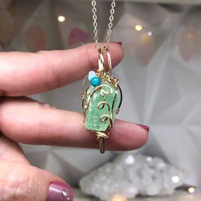 GREEN CALCITE (Raw) - 14k Gold Filled - Gemstone Crystal Therapy Pendant