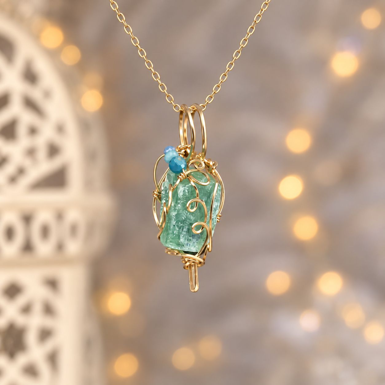 GREEN CALCITE (Raw) - 14k Gold Filled - Gemstone Crystal Therapy Pendant