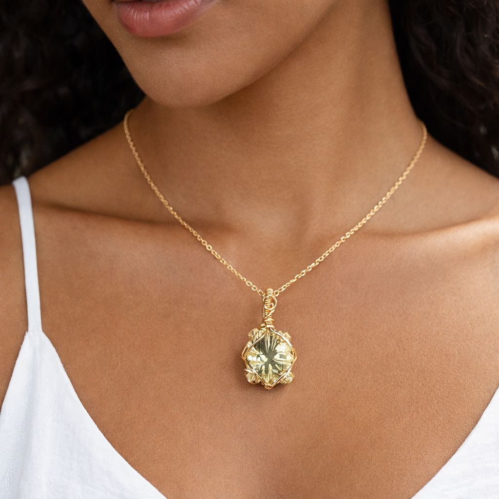 LEMON QUARTZ - Gem Quality - 14k Gold Filled - Crystal Therapy Pendant