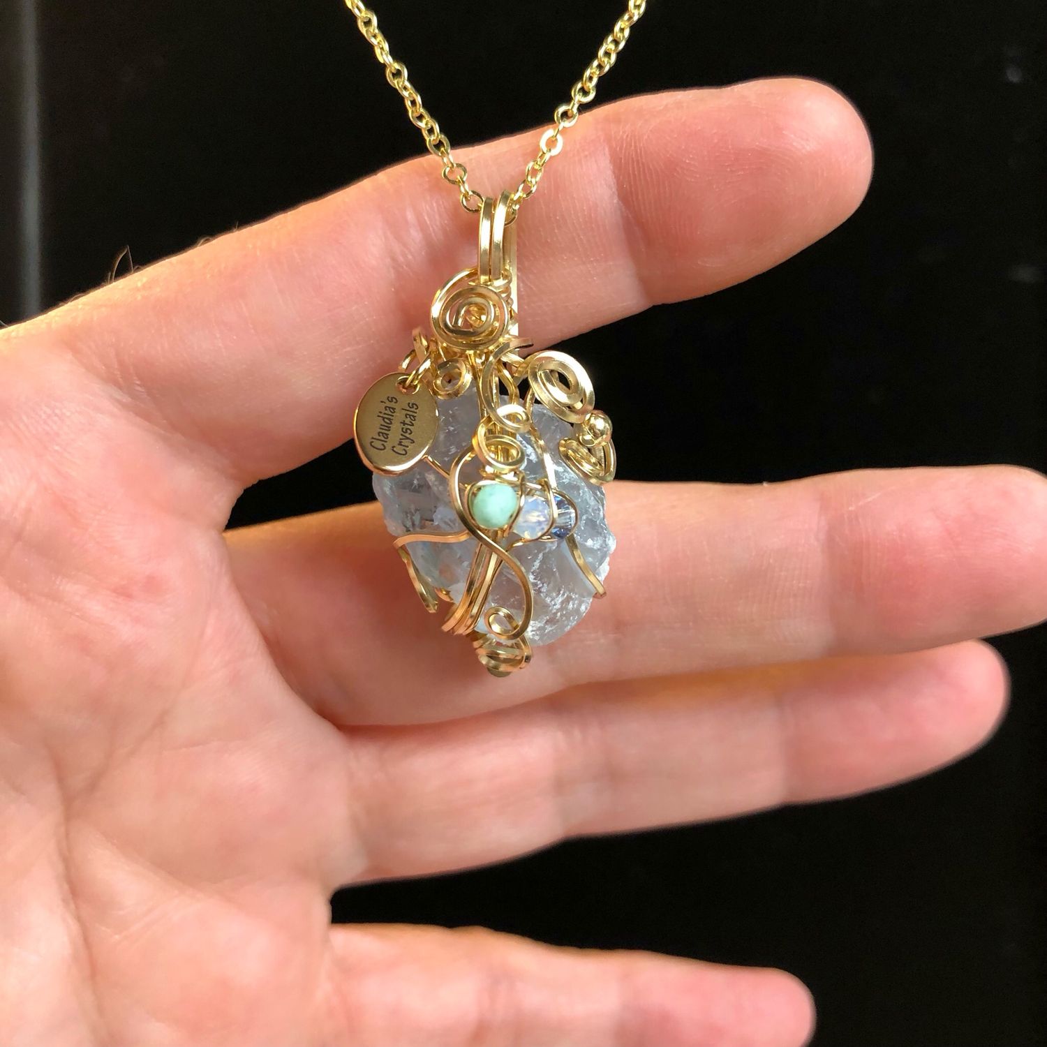 CELESTITE RAW - Gemstone Pendant - 14k Gold Filled