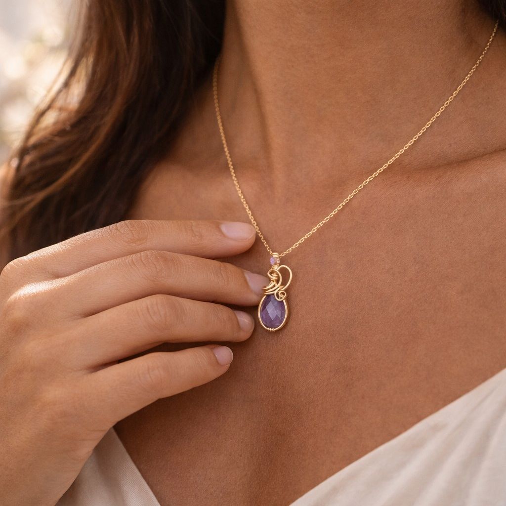 AMETHYST - 14k Gold Filled - Gemstone Crystal Therapy Pendant