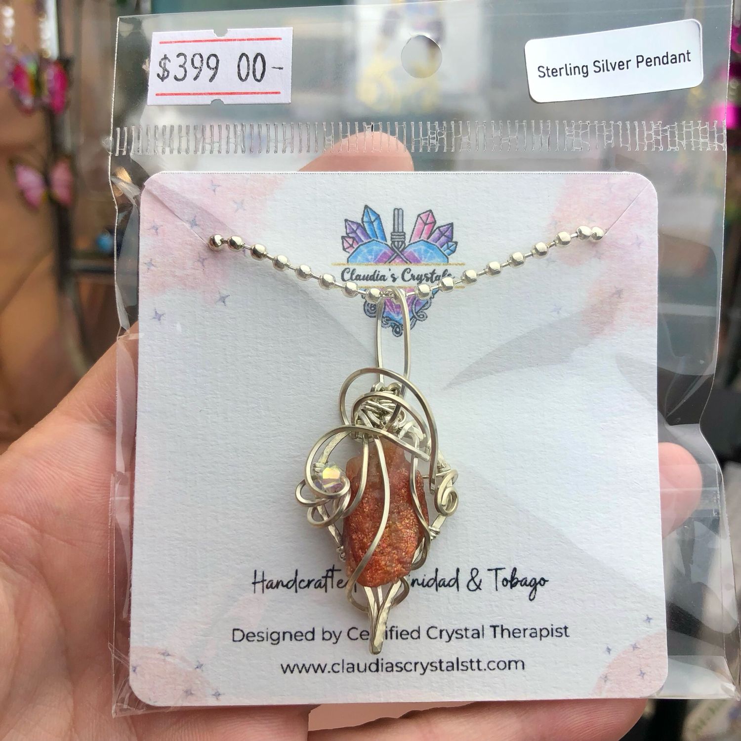 SUNSTONE (Raw) - Sterling Silver - Gemstone Crystal Therapy Pendant