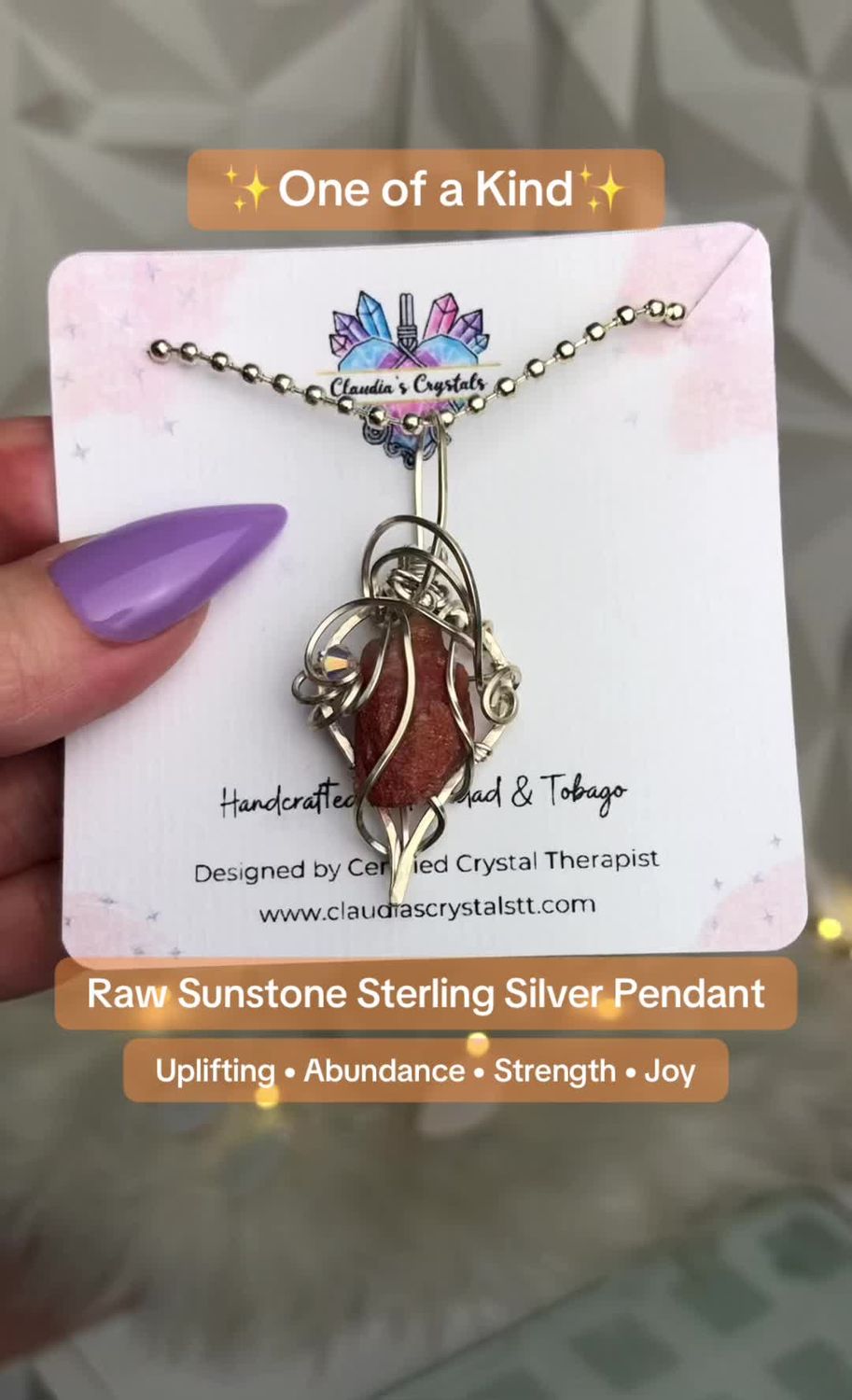SUNSTONE (Raw) - Sterling Silver - Gemstone Crystal Therapy Pendant