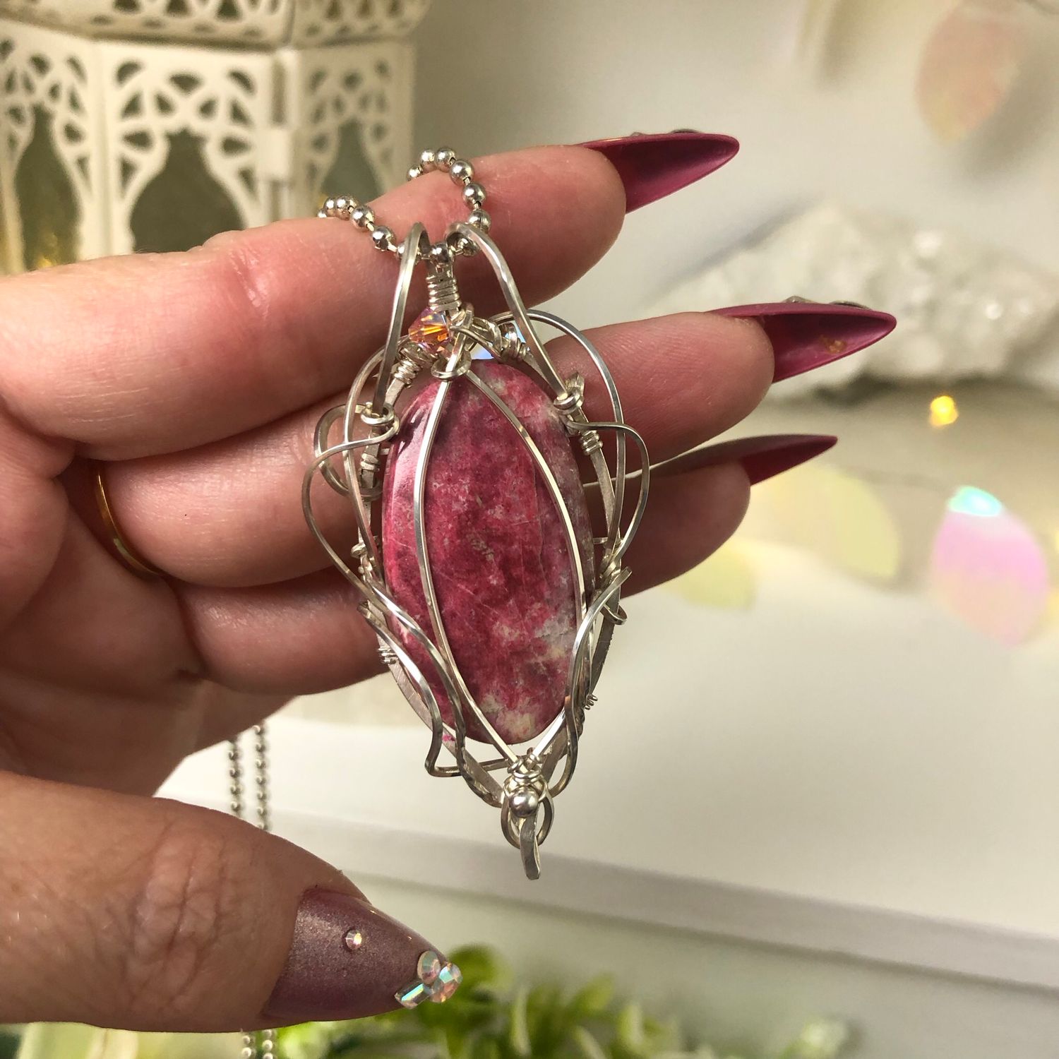 THULITE - Sterling Silver - Gemstone Crystal Therapy Pendant