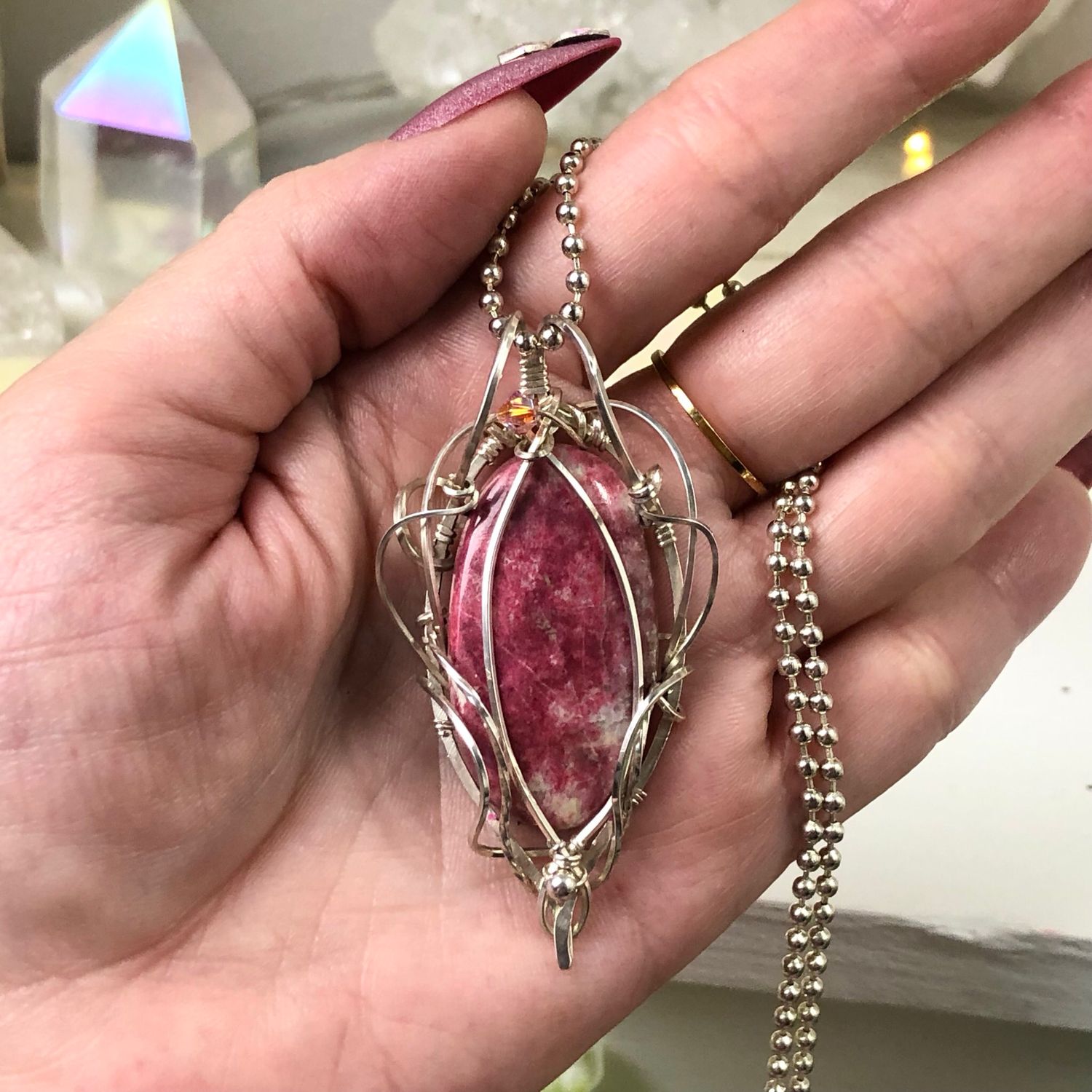 THULITE - Sterling Silver - Gemstone Crystal Therapy Pendant