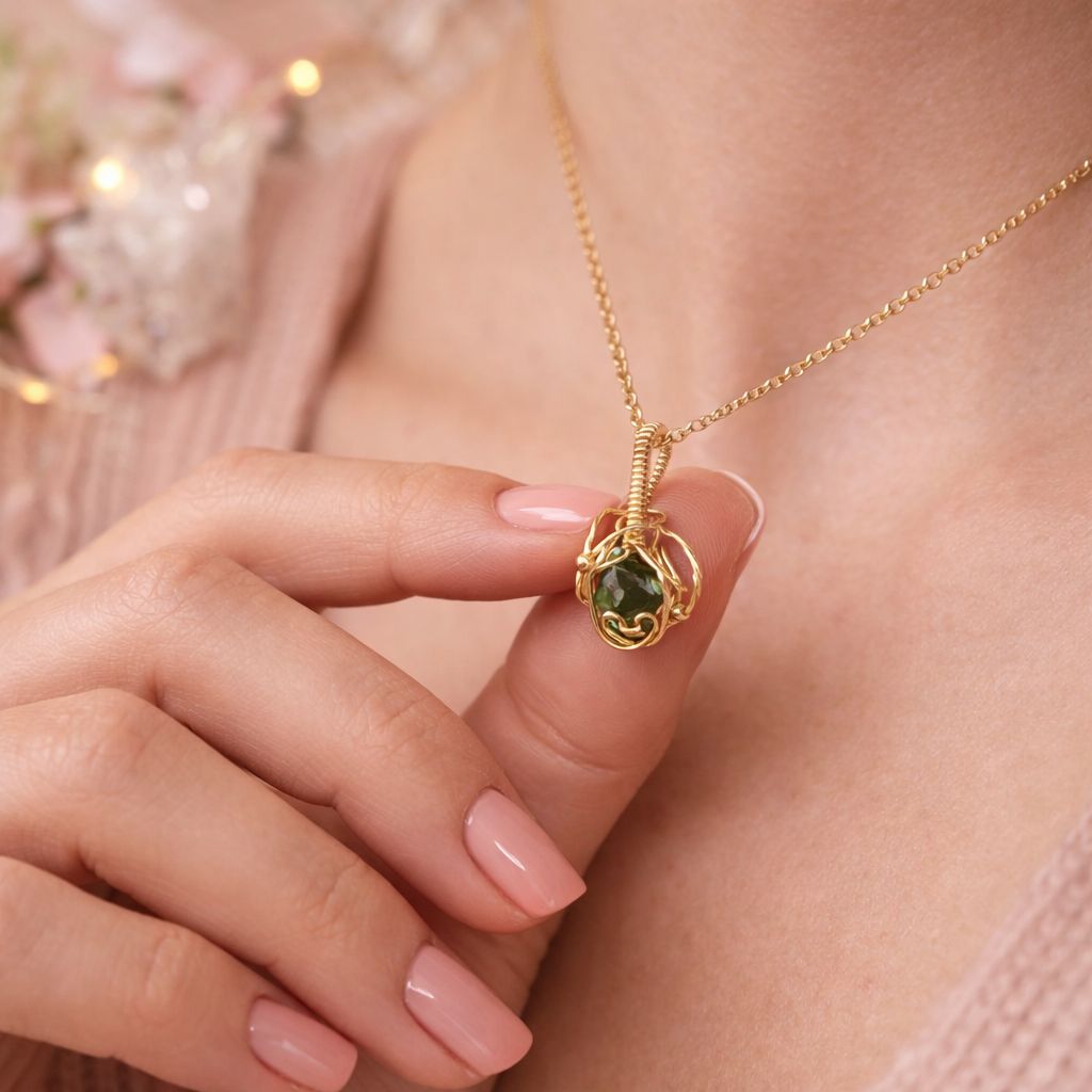 MOLDAVITE (1.5 Carat) - 14k Gold Filled - Gemstone Crystal Therapy Pendant