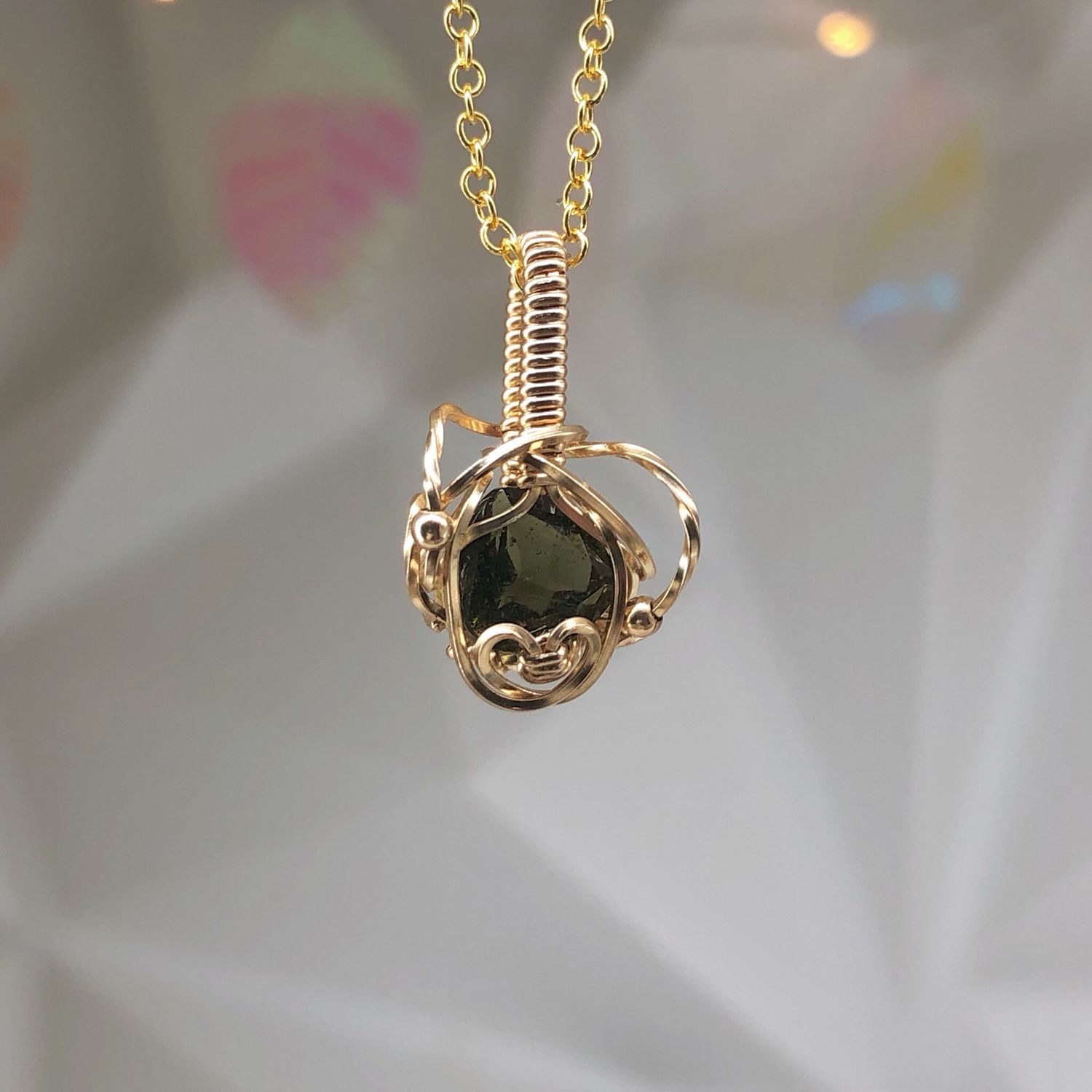 MOLDAVITE (1.5 Carat) - 14k Gold Filled - Gemstone Crystal Therapy Pendant