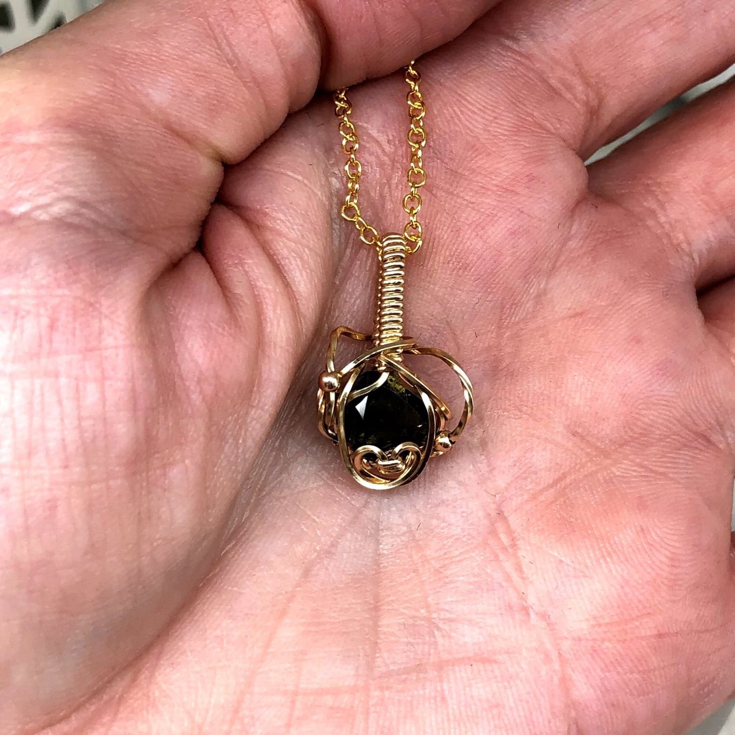 MOLDAVITE (1.5 Carat) - 14k Gold Filled - Gemstone Crystal Therapy Pendant