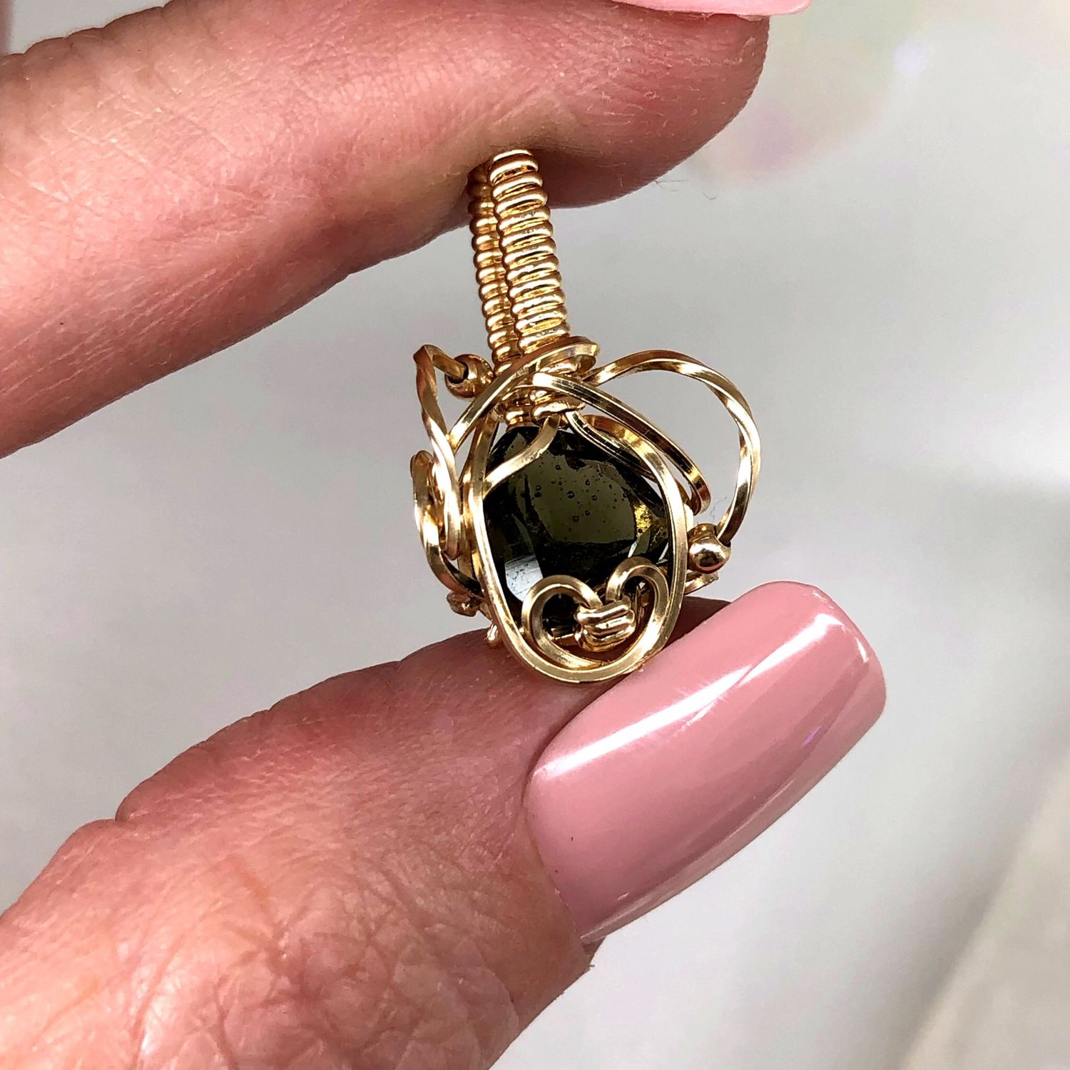 MOLDAVITE (1.5 Carat) - 14k Gold Filled - Gemstone Crystal Therapy Pendant
